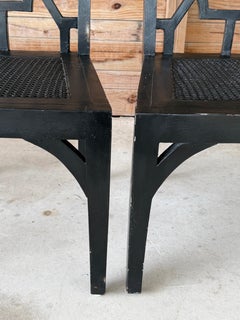 Pair of Guildmaster Black Chinoiserie Cane Dining Side Chairs