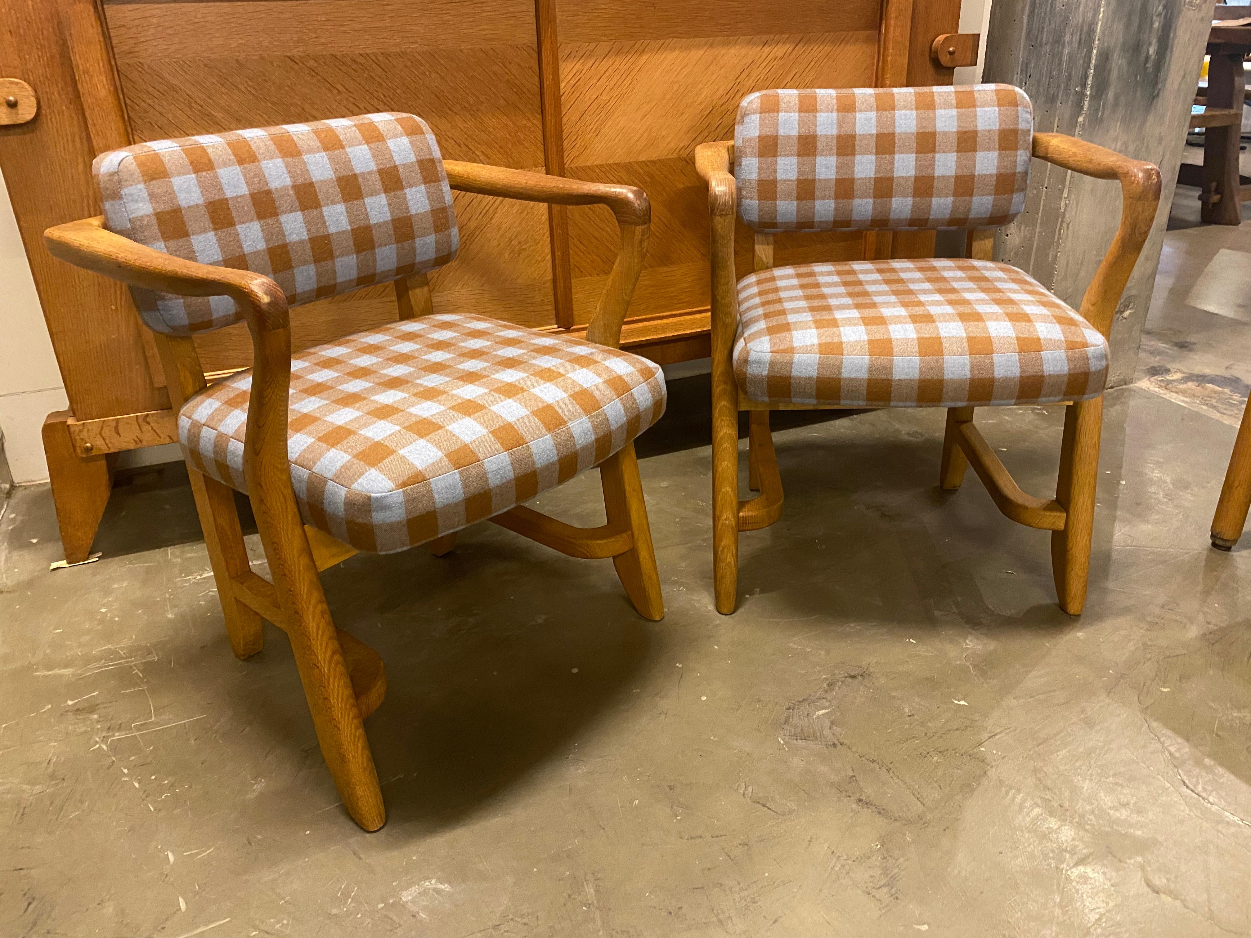 Mid-Century Modern Pair of Guillerme & Chambron Armchairs, France, 1950's