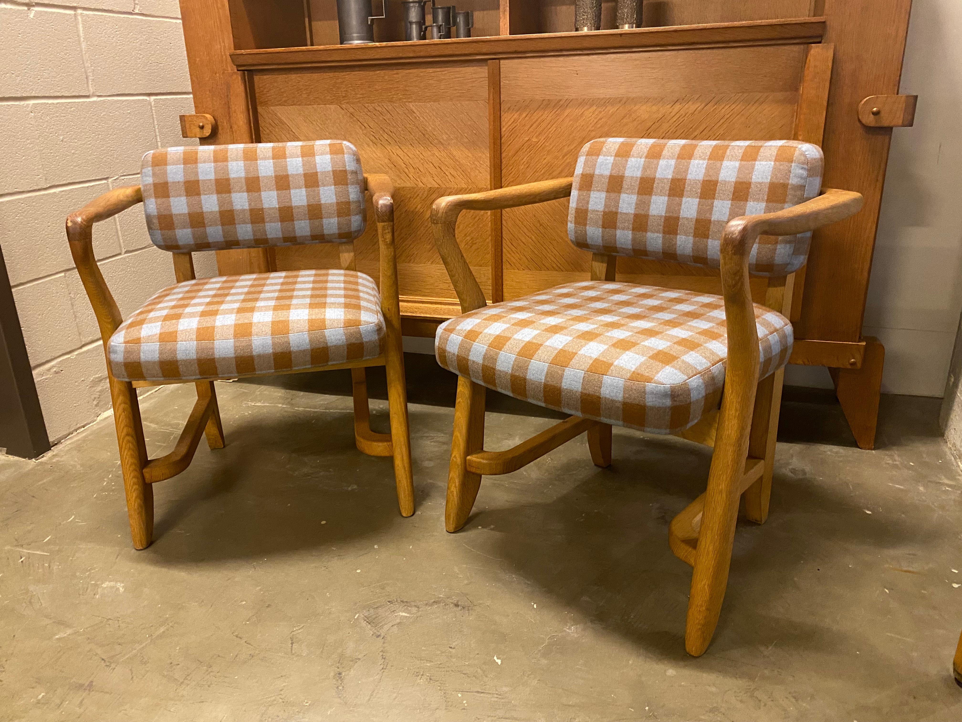 French Pair of Guillerme & Chambron Armchairs, France, 1950's