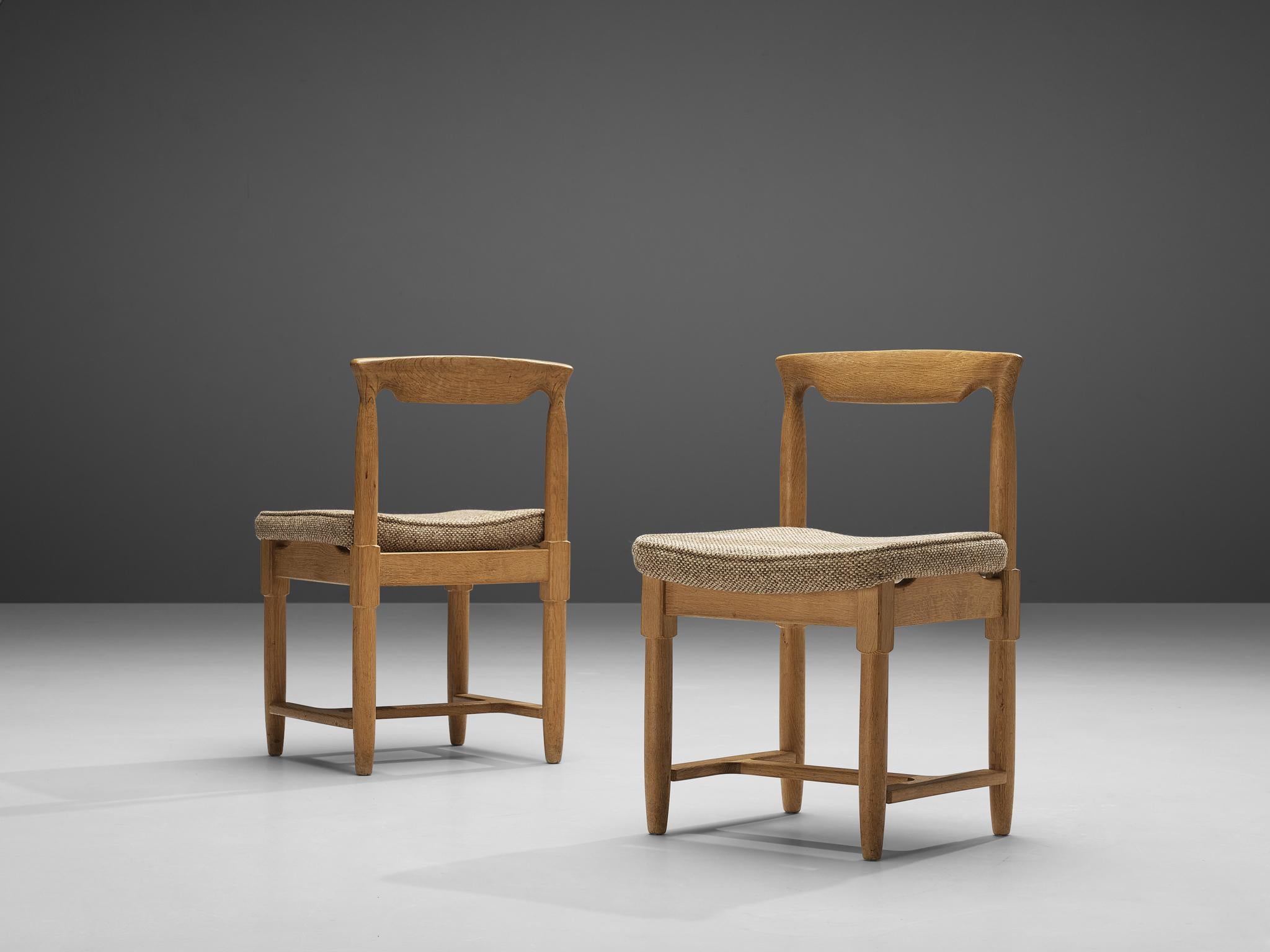 Pair of Guillerme & Chambron Dining Chairs in Solid Oak 1