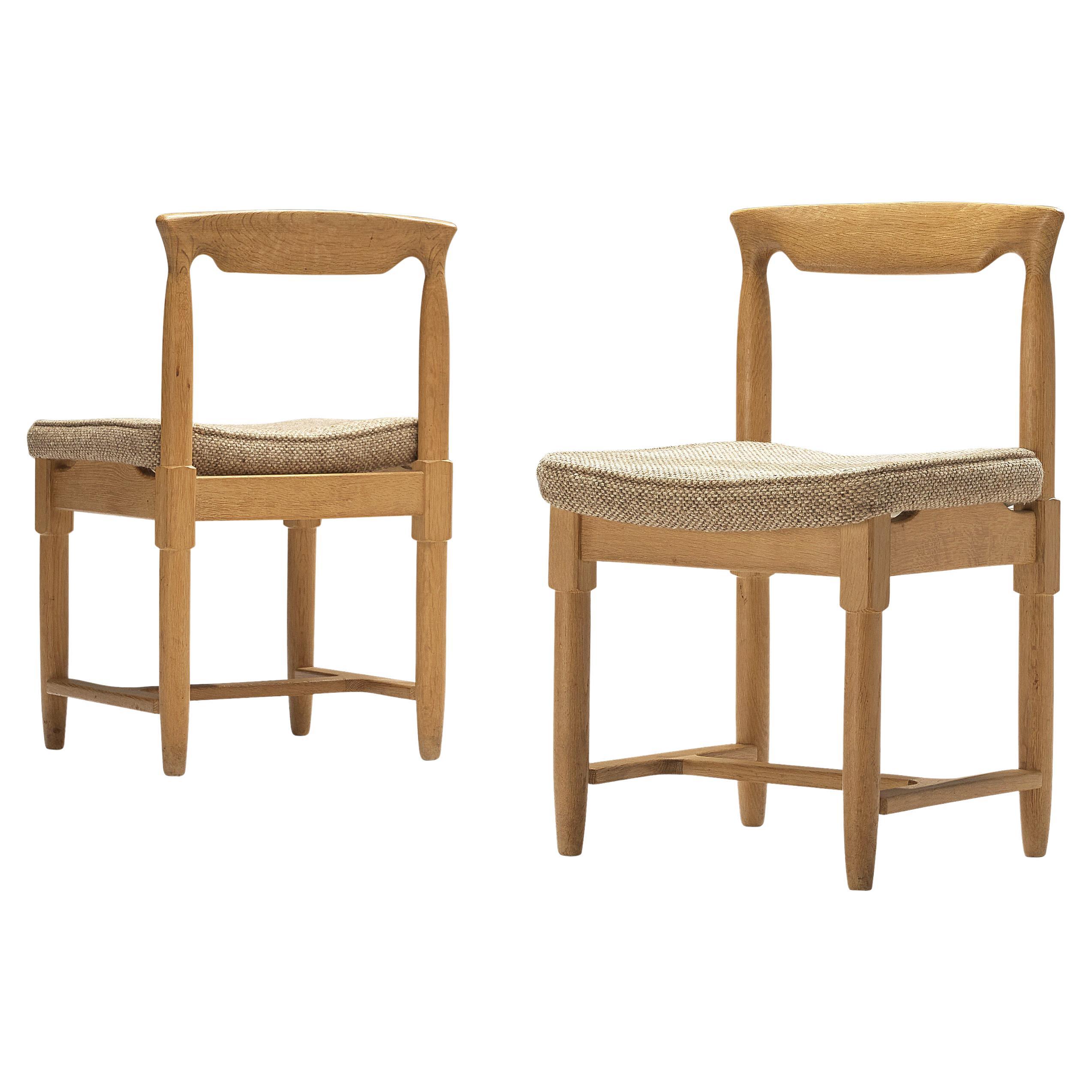 Pair of Guillerme & Chambron Dining Chairs in Solid Oak