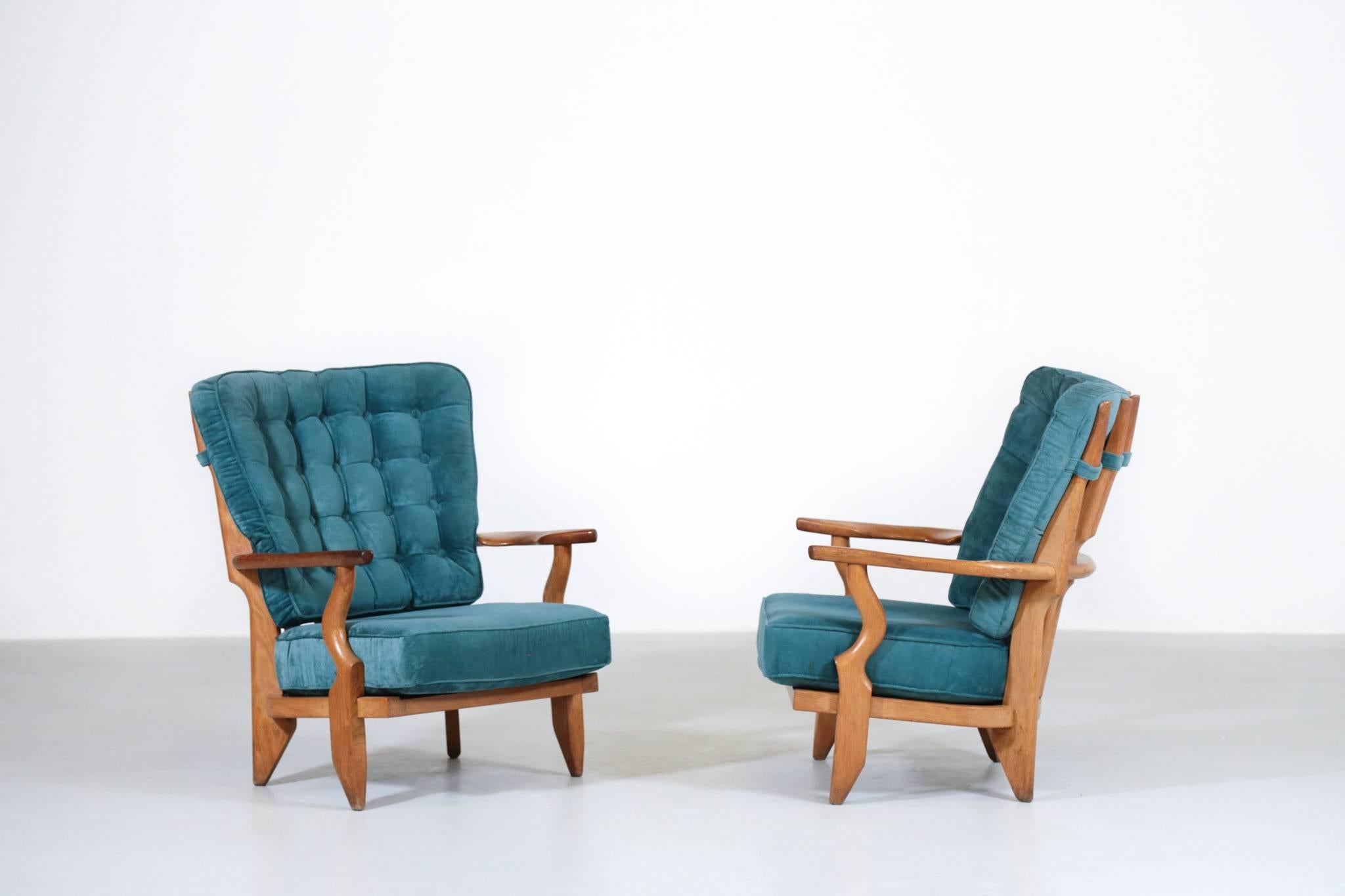 20th Century Pair of Guillerme et Chambron Armchairs 
