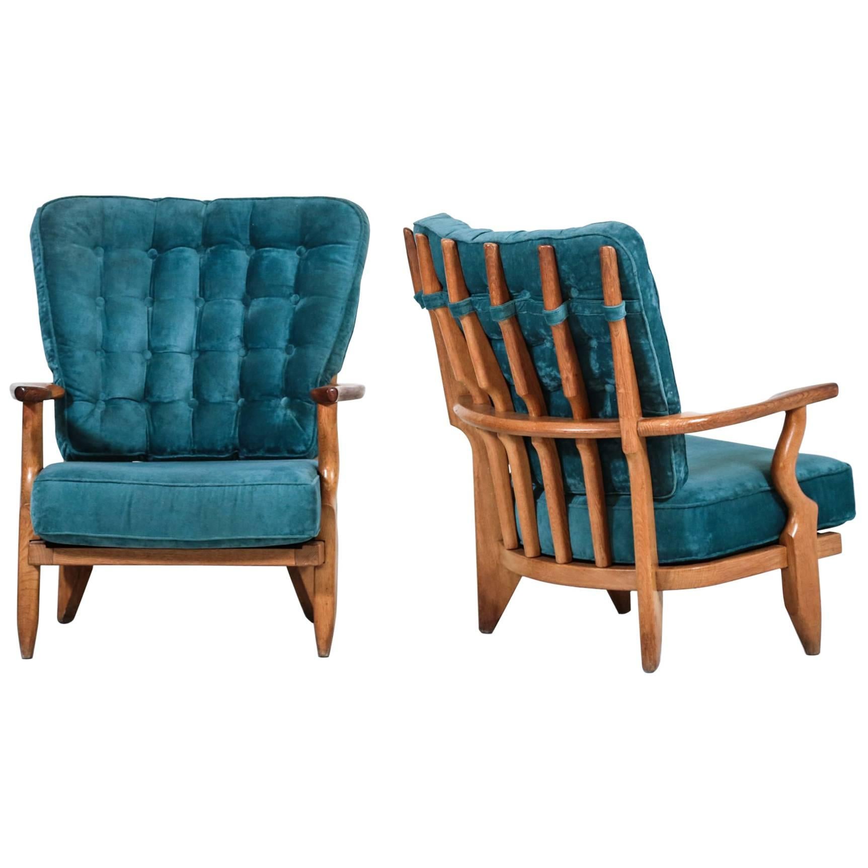 Pair of Guillerme et Chambron Armchairs "Grand Repos", France, 1950s