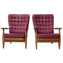 Pair of Guillerme et Chambron 'Edouard' Mid-Century Oak Armchairs