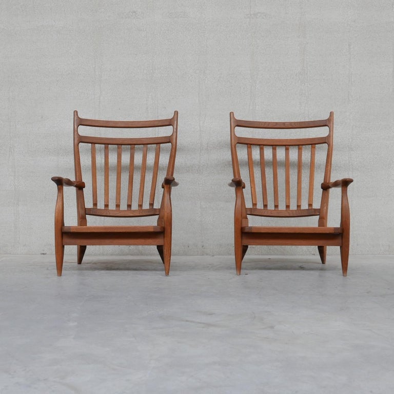 Pair of Guillerme et Chambron Edouard Oak Mid-Century Armchairs In Good Condition In London, GB
