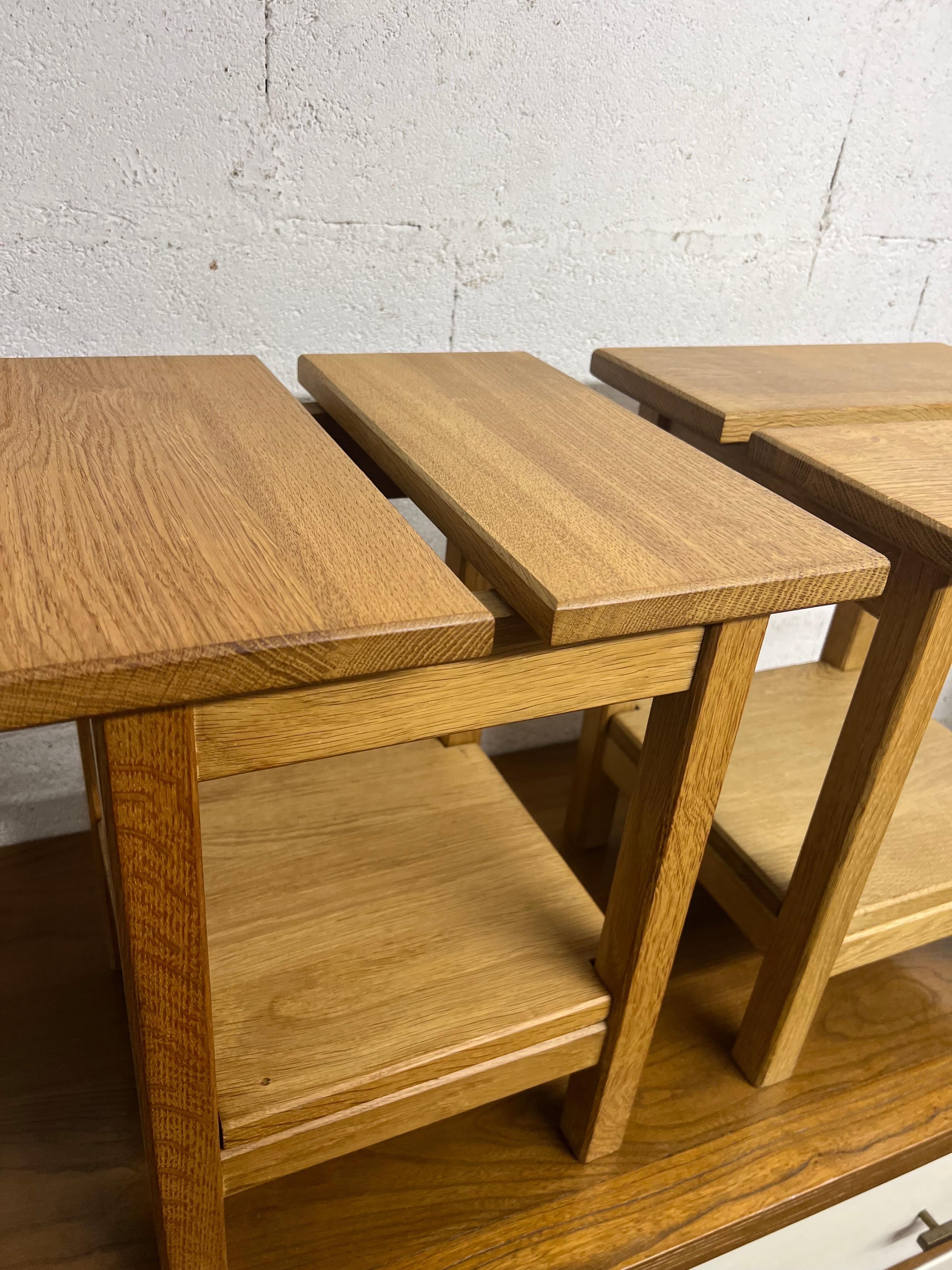 Modern Pair of Guillerme et Chambron End Tables in Oak