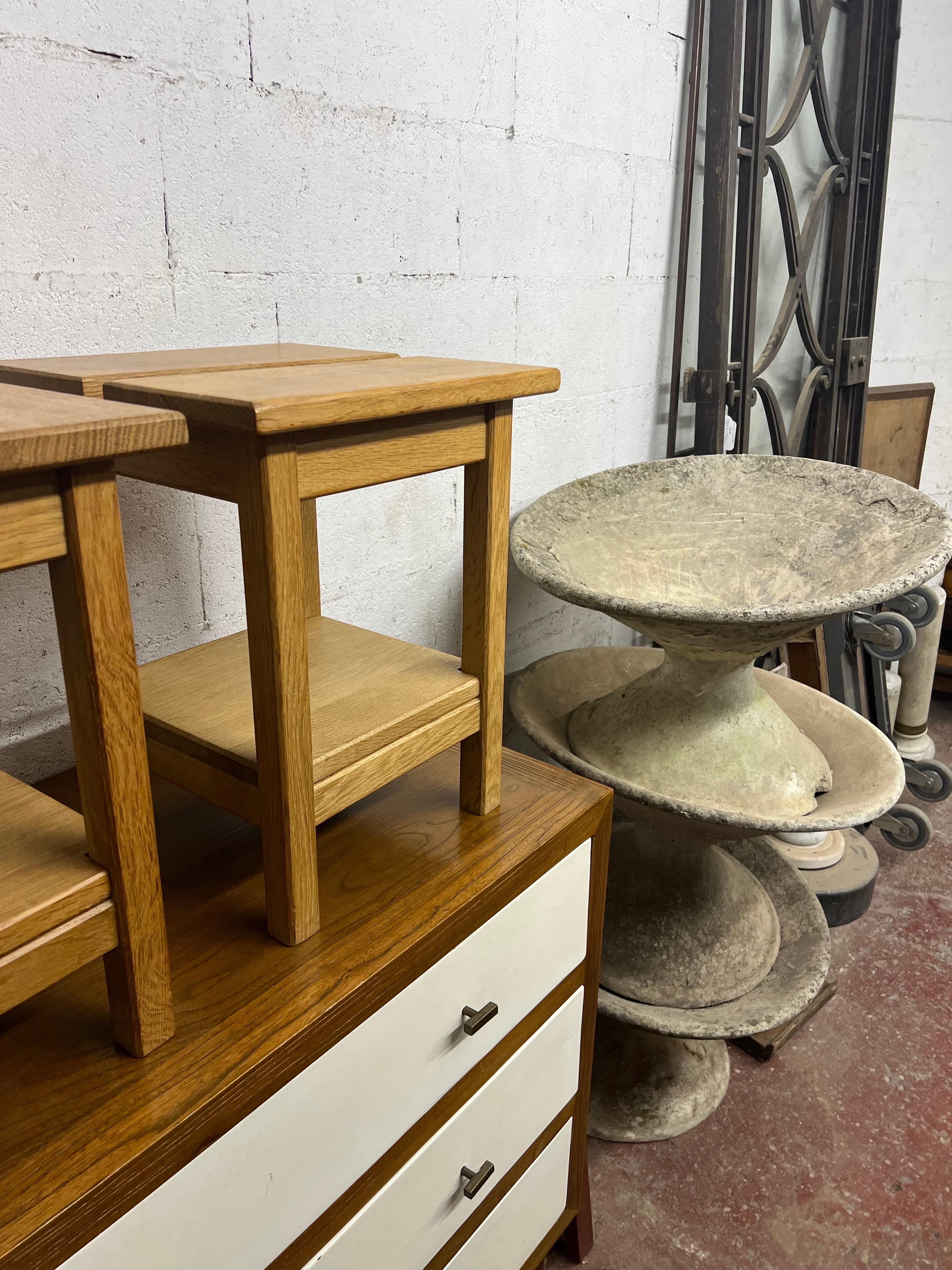 French Pair of Guillerme et Chambron End Tables in Oak
