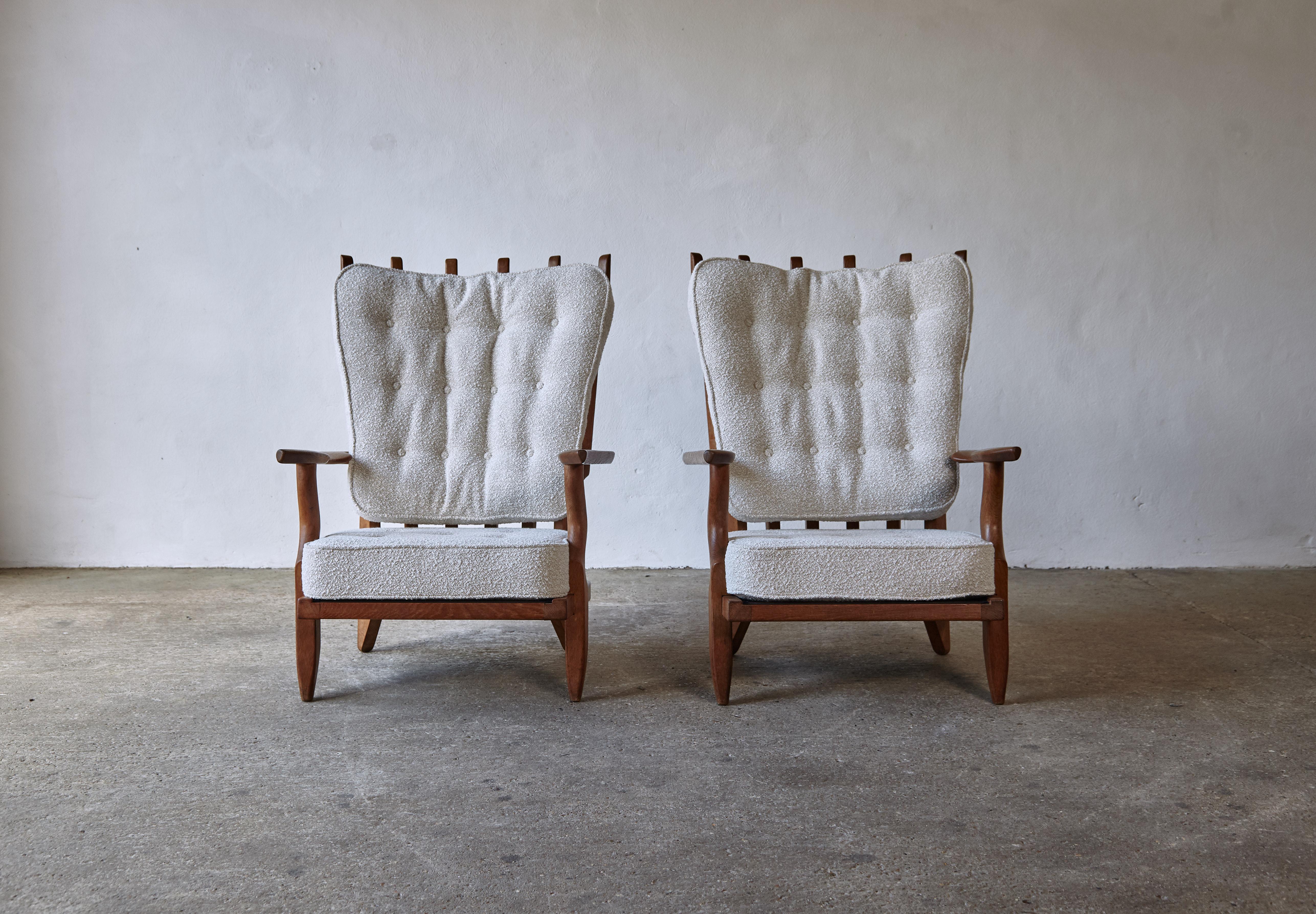 Fabric Pair of Guillerme et Chambron Grand Repos Chairs, France, 1960s