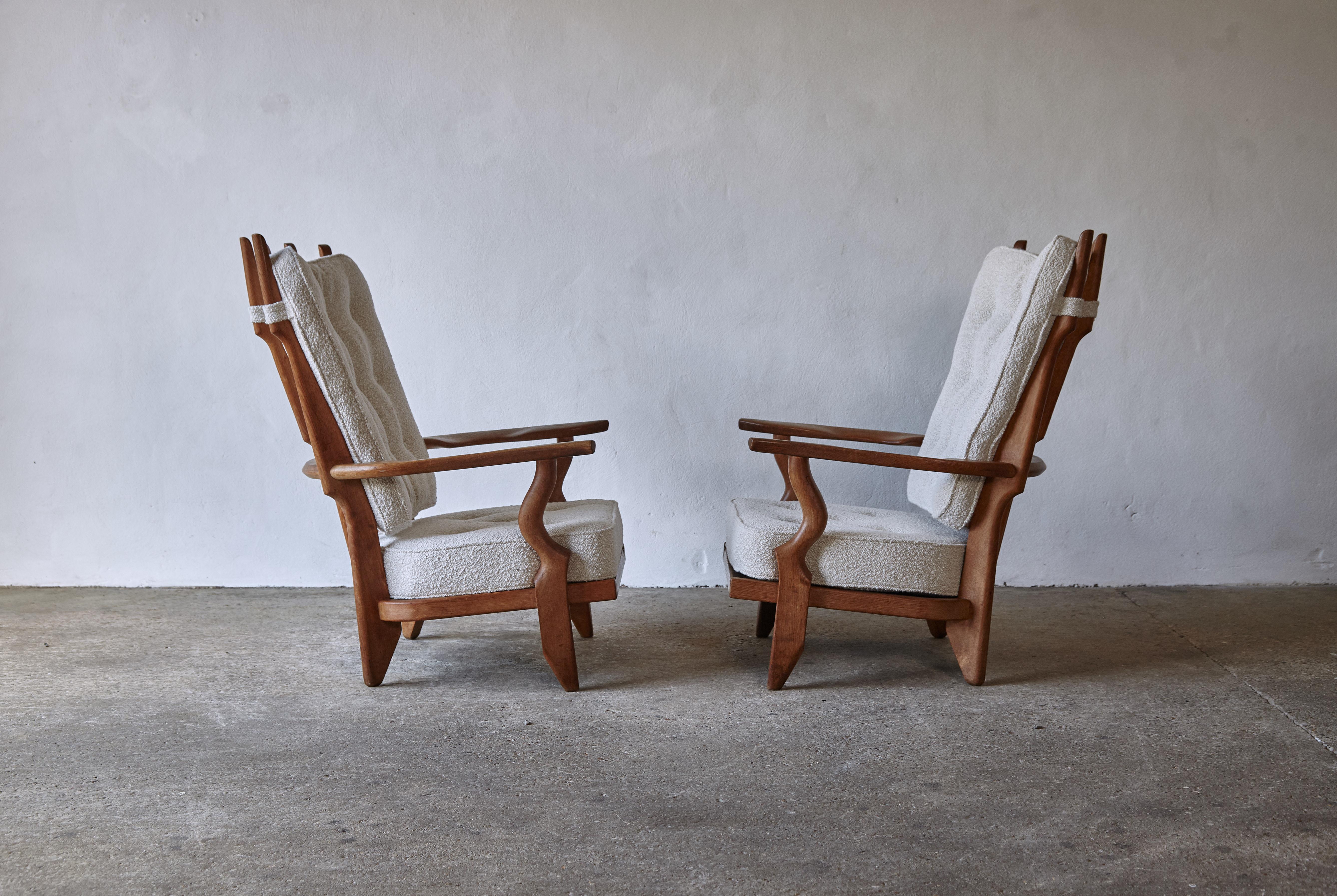 Mid-Century Modern Pair of Guillerme et Chambron Grand Repos Chairs, France, 1960s
