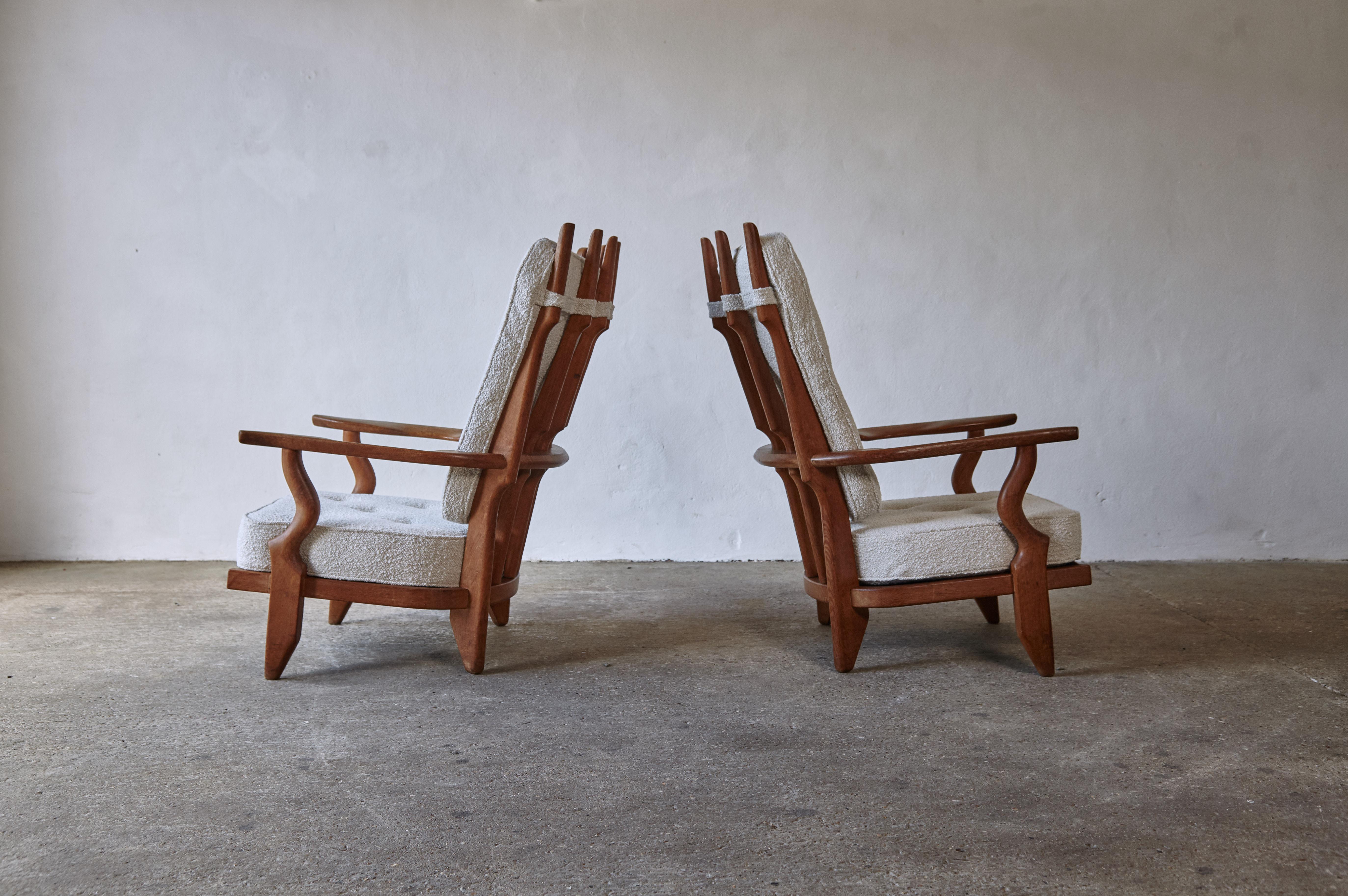 French Pair of Guillerme et Chambron Grand Repos Chairs, France, 1960s