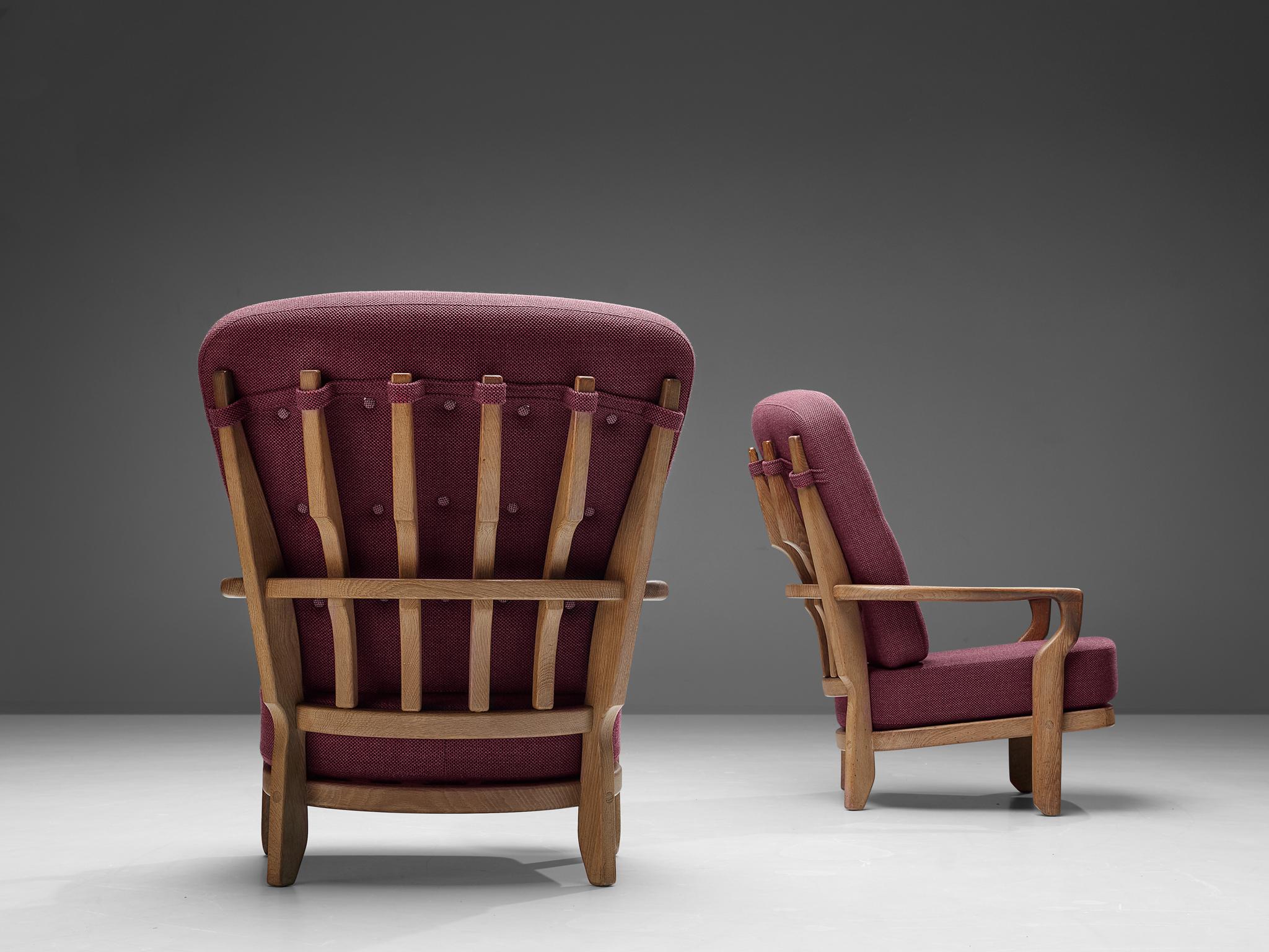 Fabric Pair of Guillerme et Chambron 'Mid Repos' Lounge Chairs