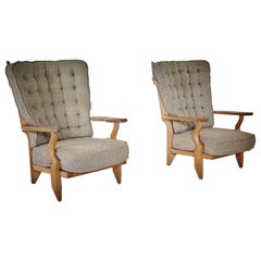 Vintage Pair of Guillerme et Chambron, Grand Repos, Original Fabric, 1960s