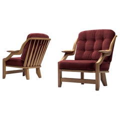 Pair of Guillerme et Chambron Lounge Chairs in Burgundy Upholstery