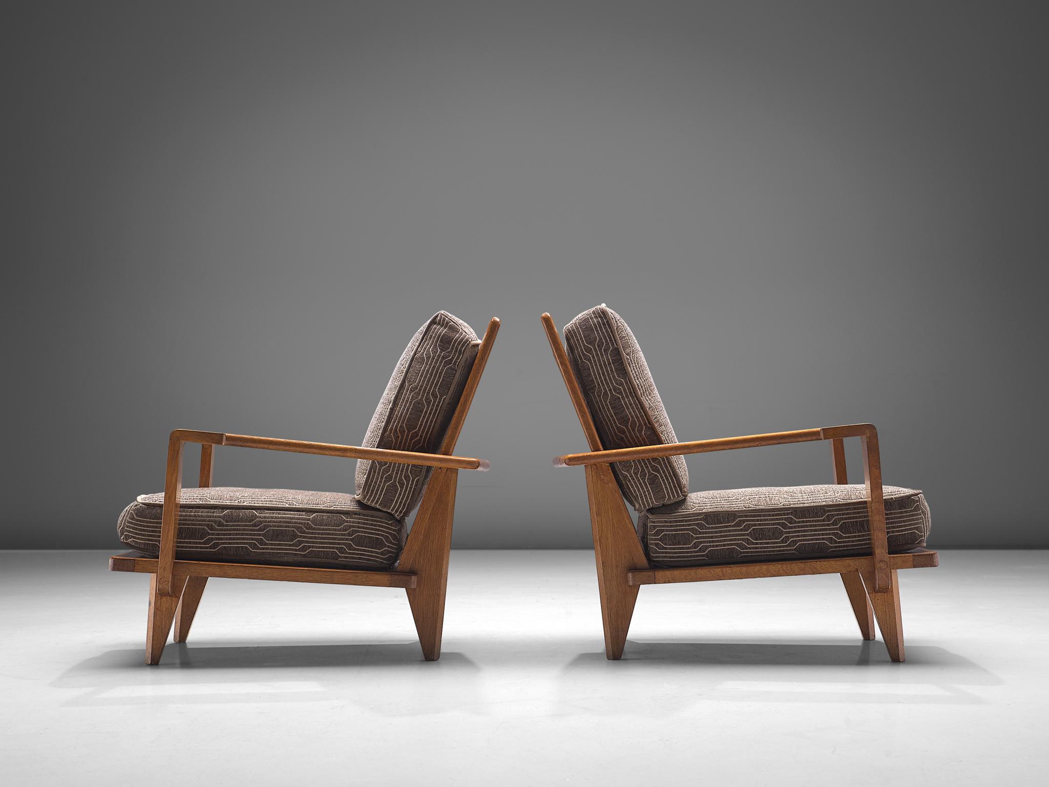 Pair of Guillerme et Chambron  Lounge Chairs in Solid Oak In Good Condition In Waalwijk, NL