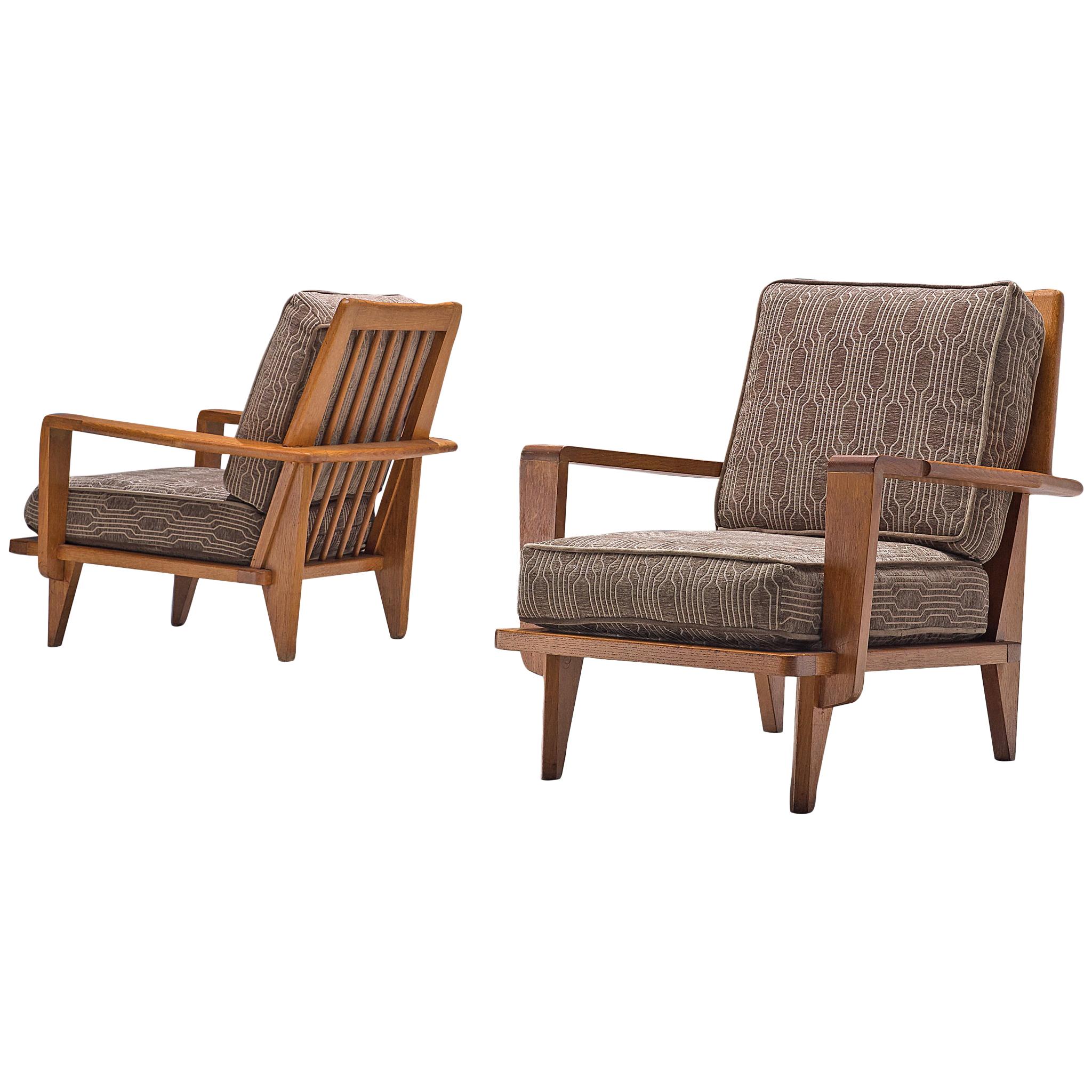 Pair of Guillerme et Chambron  Lounge Chairs in Solid Oak