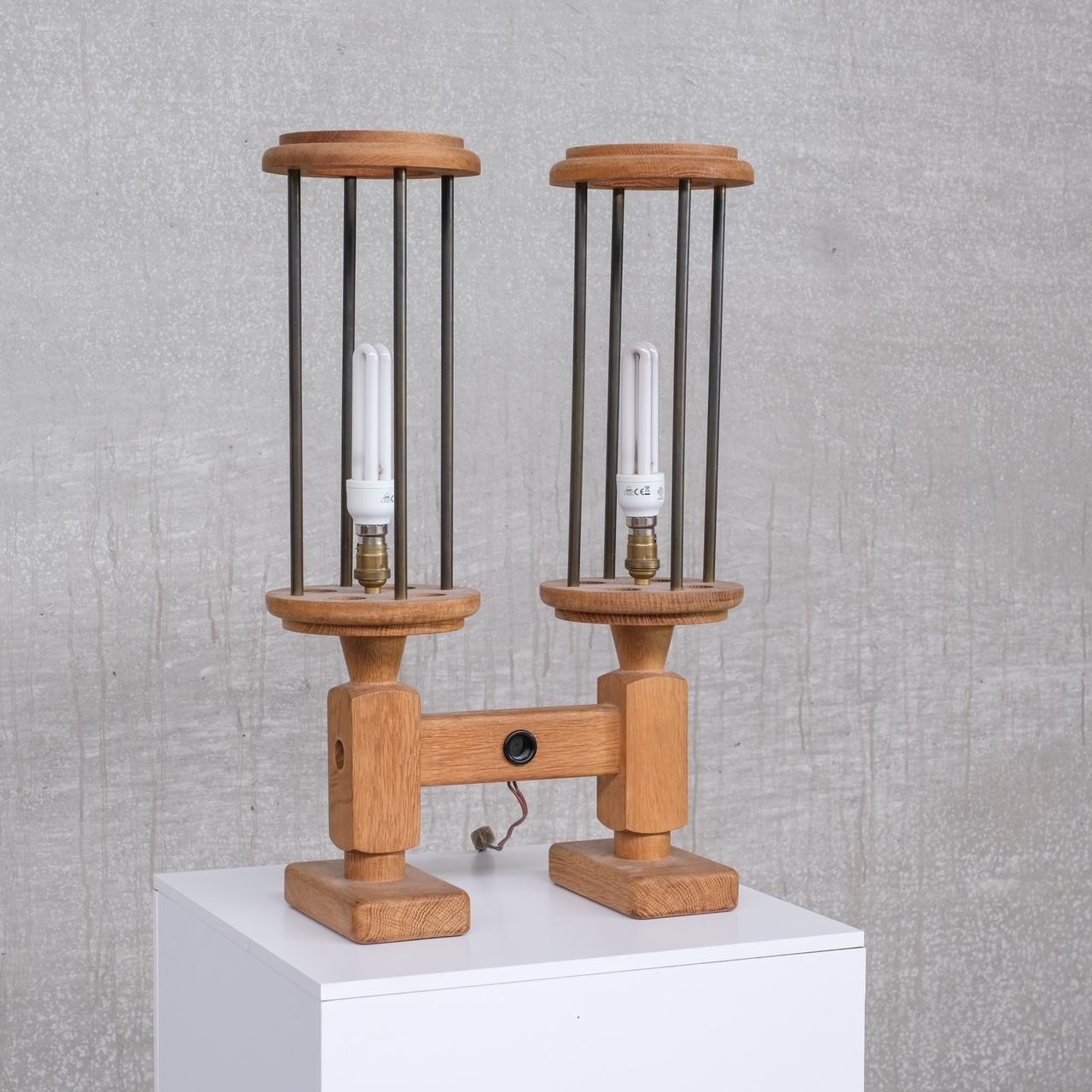 Wood Pair of Guillerme et Chambron Mid-Century French Table Lamps For Sale