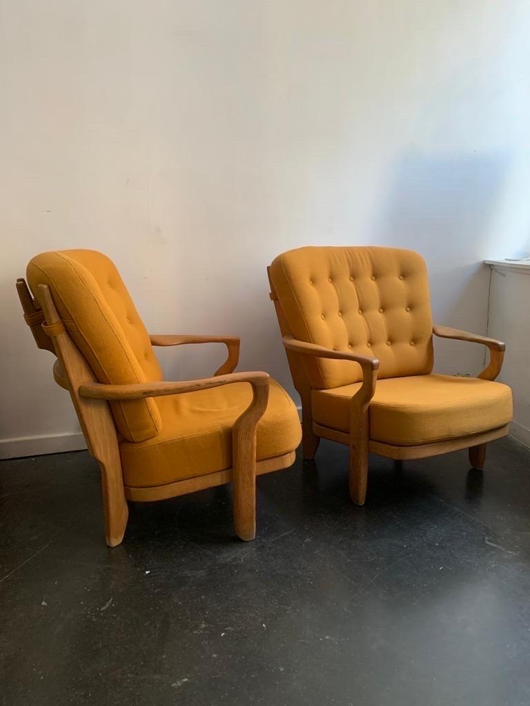 Late 20th Century Pair of guillerme et chambron oak armchairs  For Sale