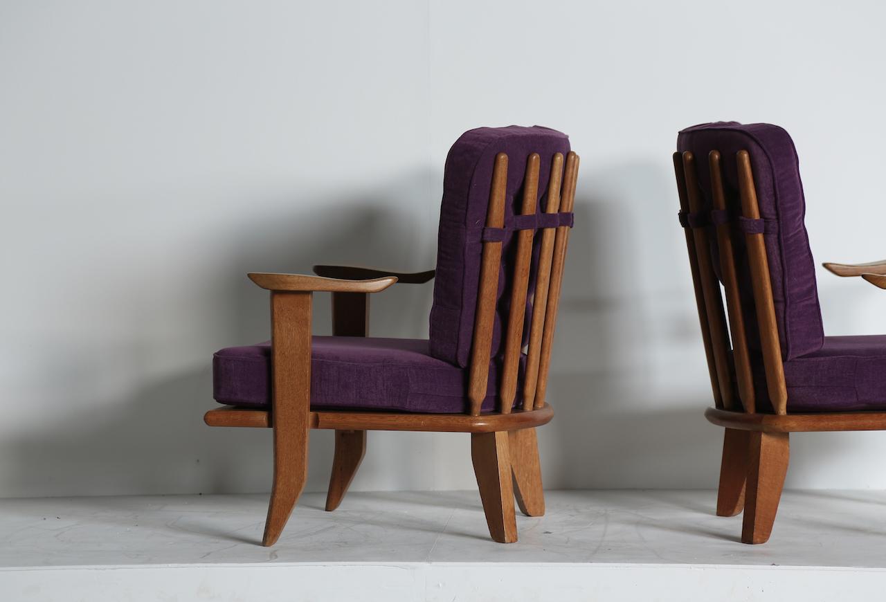 Pareja de sillones / butacas Guillerme et Chambron de roble, Francia, años 60 en venta 3