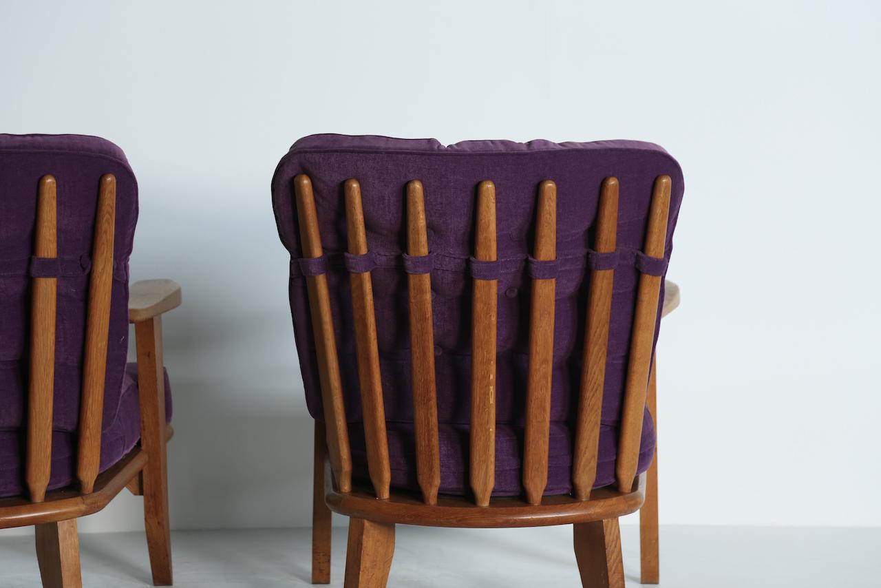 Pareja de sillones / butacas Guillerme et Chambron de roble, Francia, años 60 en venta 5