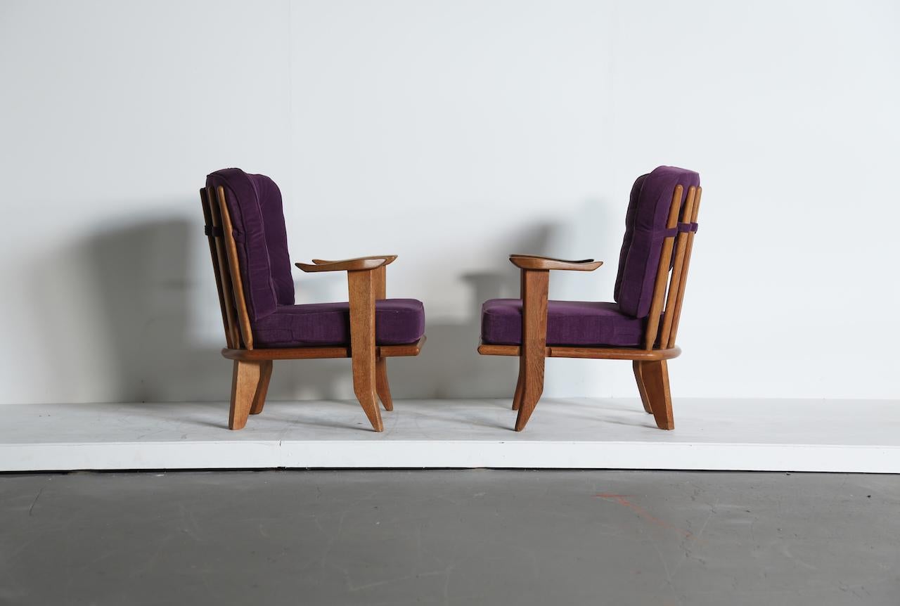Pareja de sillones / butacas Guillerme et Chambron de roble, Francia, años 60 en venta 9
