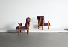 Pair of Guillerme et Chambron Oak Lounge Chairs / Armchairs, France, 1960s