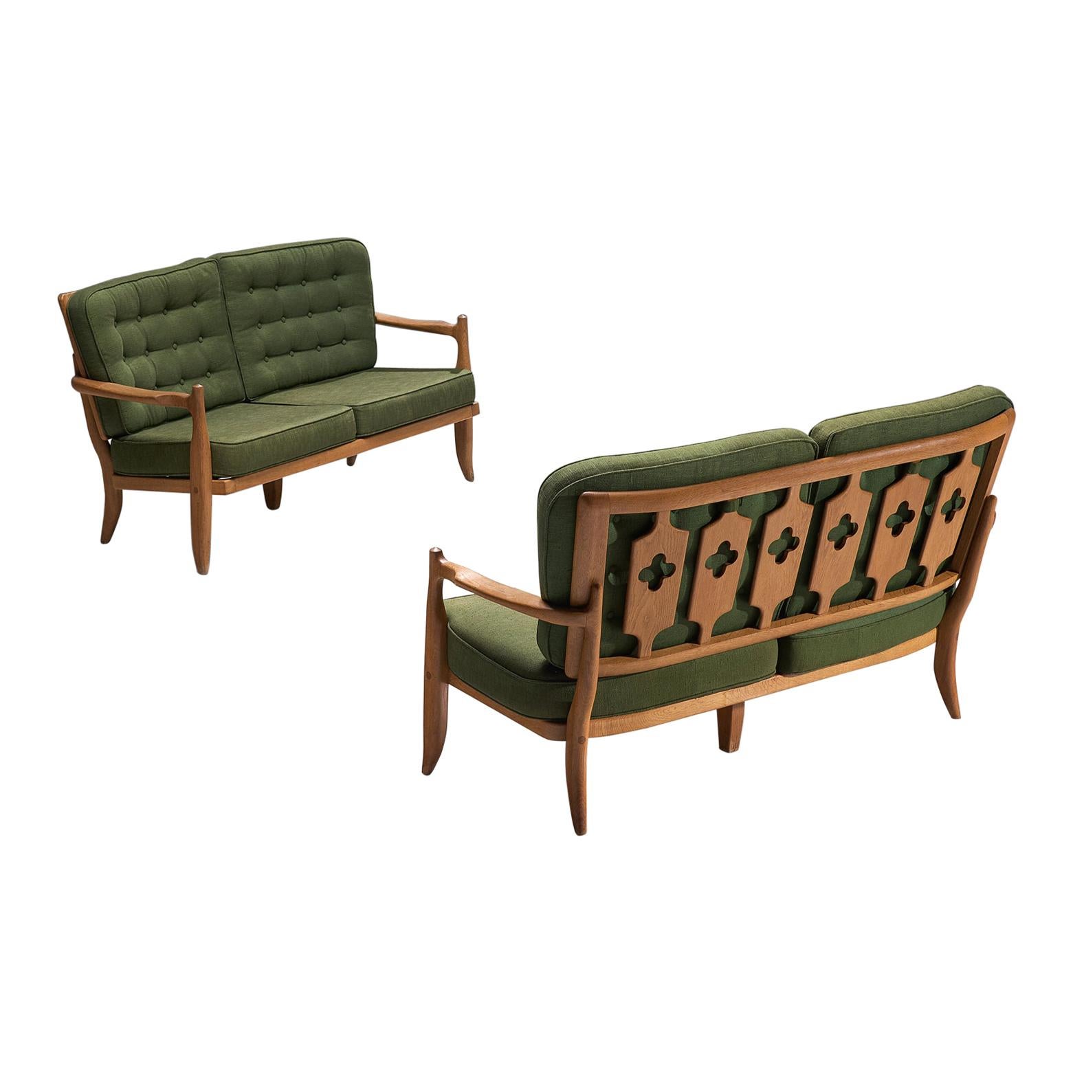 Pair of Guillerme et Chambron Sofas in Moss Green Upholstery