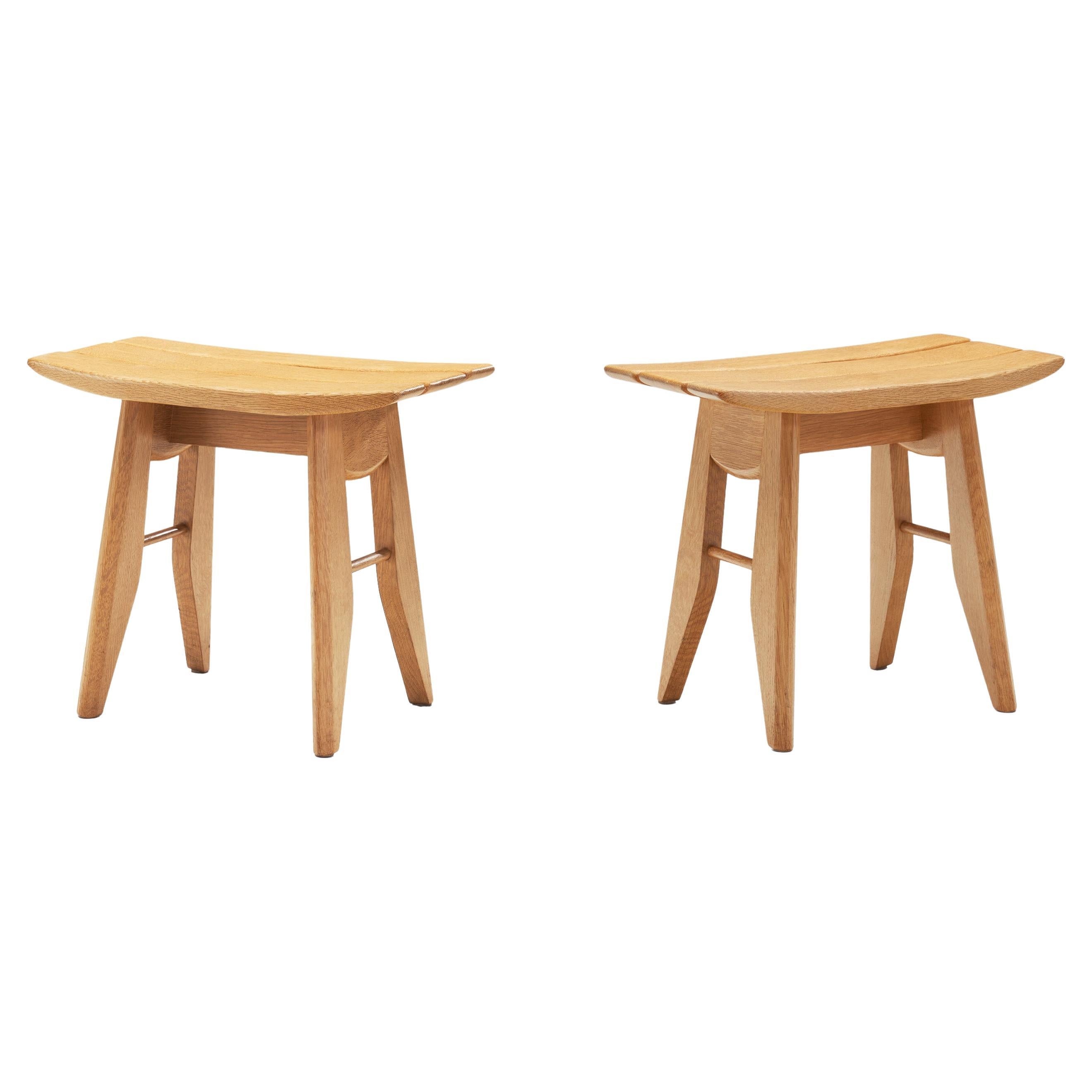 Pair of Guillerme et Chambron "Thierry" Oak Stools for Votre Maison, France 1950
