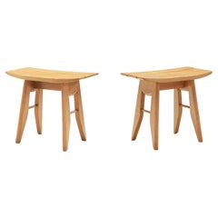 Pair of Guillerme et Chambron "Thierry" Oak Stools for Votre Maison, France 1950