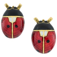Pair of Guilloche Enamel Ladybird Earrings