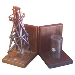 Pair of Gulf Oil Company Vintage Bookends on Walnut Bases