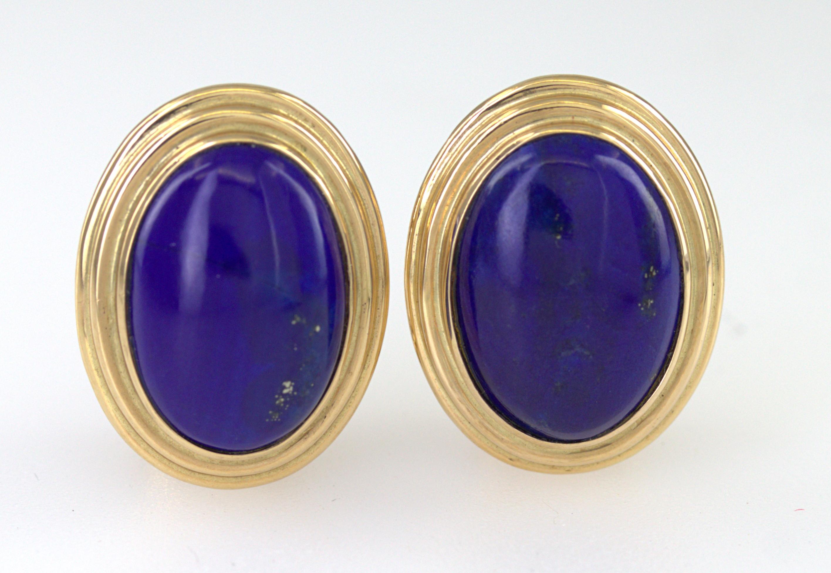 Pair of Gump’s Lapis Lazuli, 14K Yellow Gold Earrings For Sale 1
