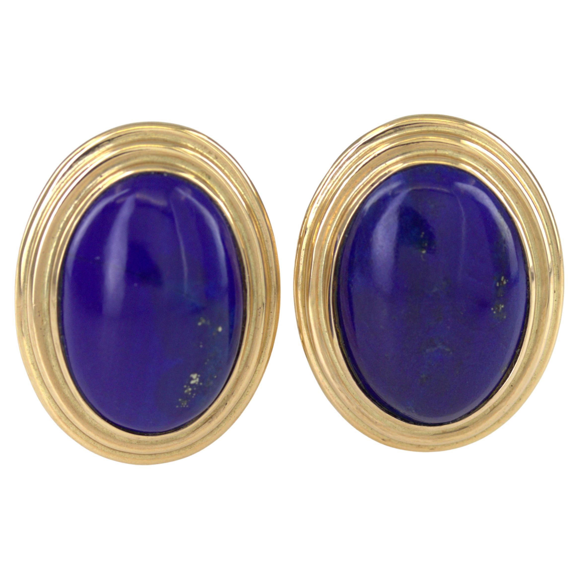 Pair of Gump’s Lapis Lazuli, 14K Yellow Gold Earrings For Sale