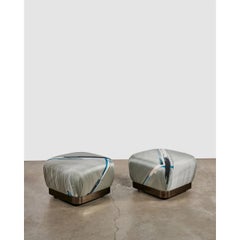 Pair of "Gun Metal" and Polished of Steel Ottomans by Karl Springer