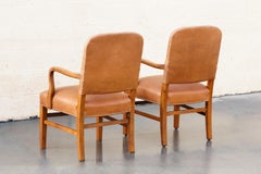 Pair of Gunlocke Leather and Oak Armchairs, 1948