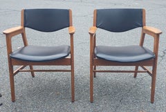 Pair of Gunlocke Mid Century Oak and PU Leather Armchairs