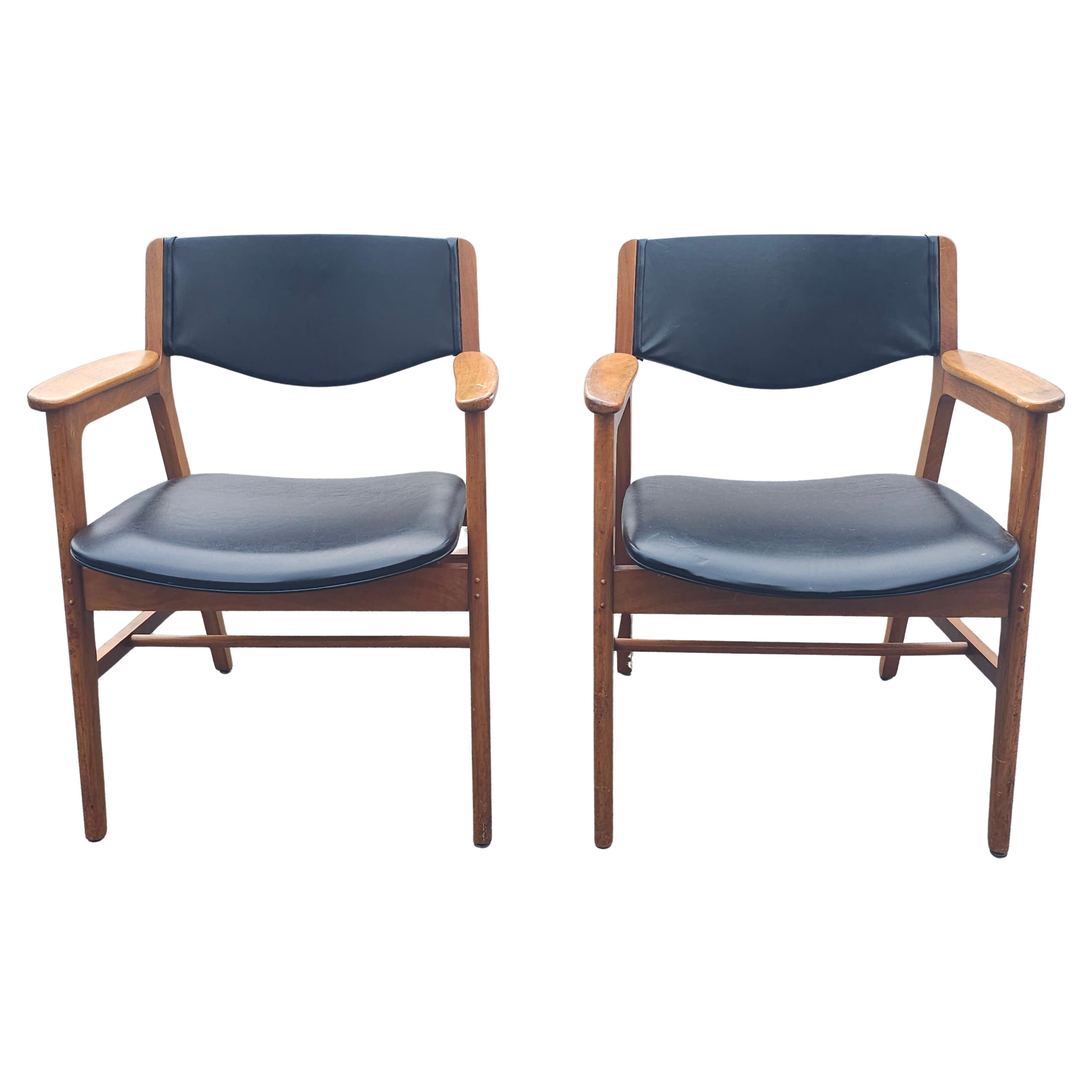 Pair of Gunlocke Mid Century Oak and PU Leather Armchairs