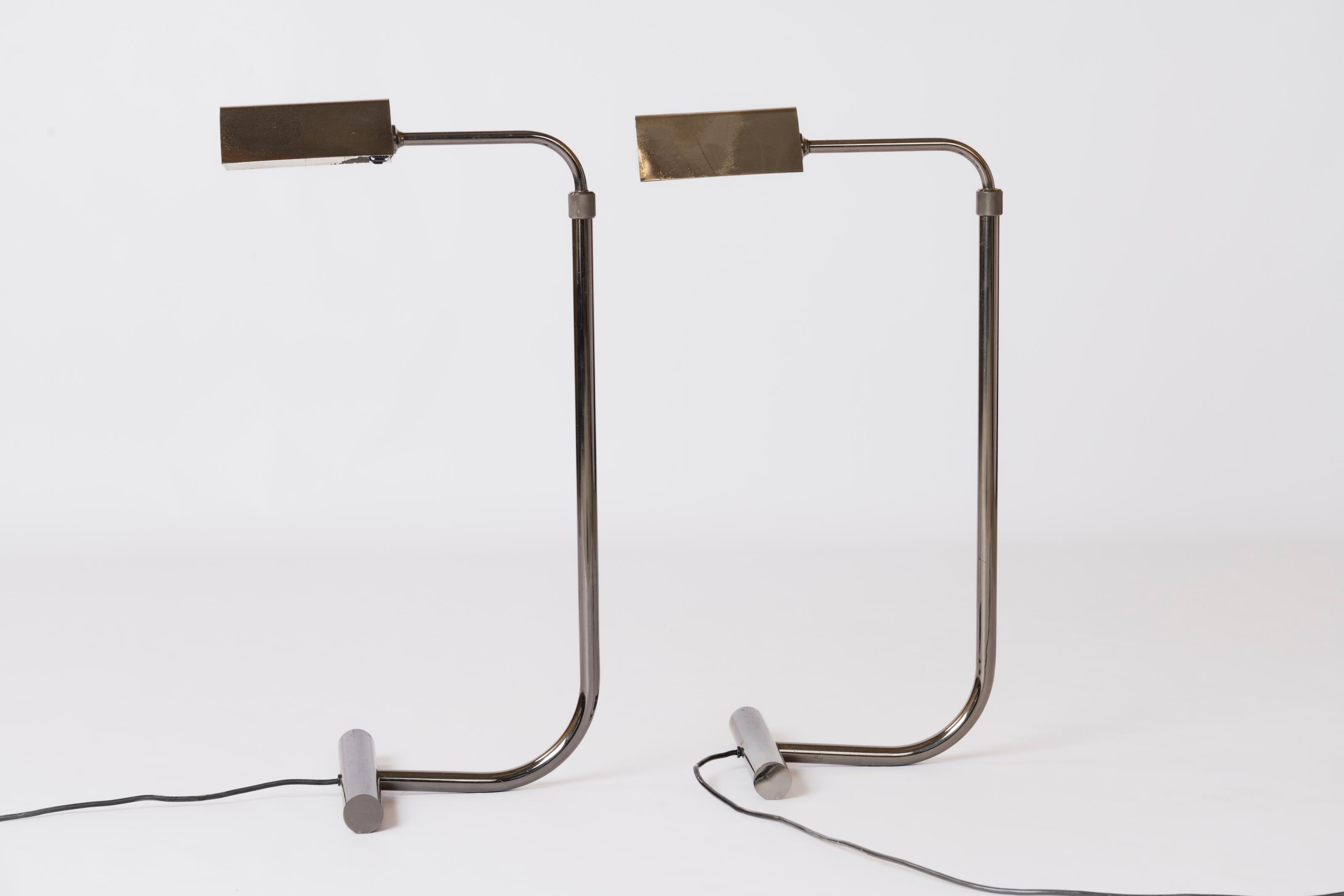 French Pair of Gunmetal Adjustable Height Reading Lamps by Roger Nathan - France 1970's
