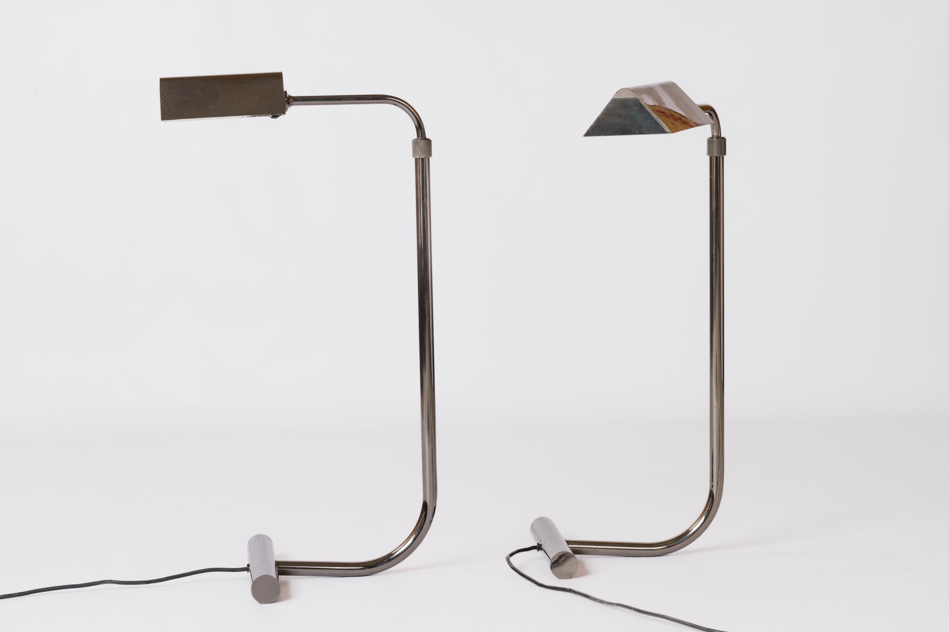 Plated Pair of Gunmetal Adjustable Height Reading Lamps by Roger Nathan - France 1970's
