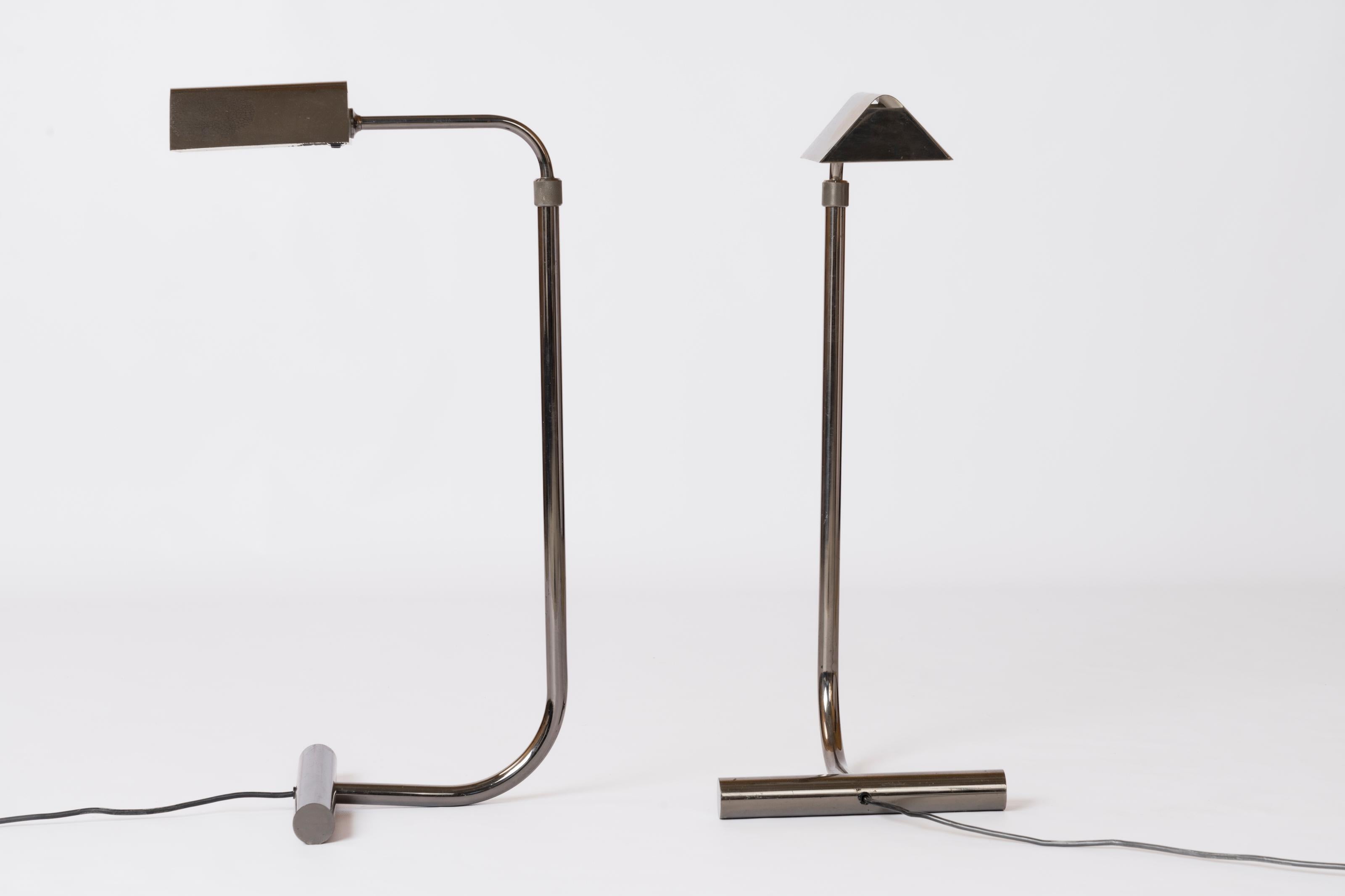 Pair of Gunmetal Adjustable Height Reading Lamps by Roger Nathan - France 1970's In Fair Condition In New York, NY