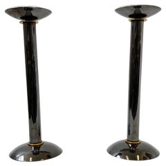 Pair of Gunmetal and Brass Candle Holders by Karl Springer 