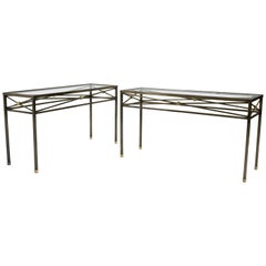 Pair of Gunmetal Console Tables with Glass Tops