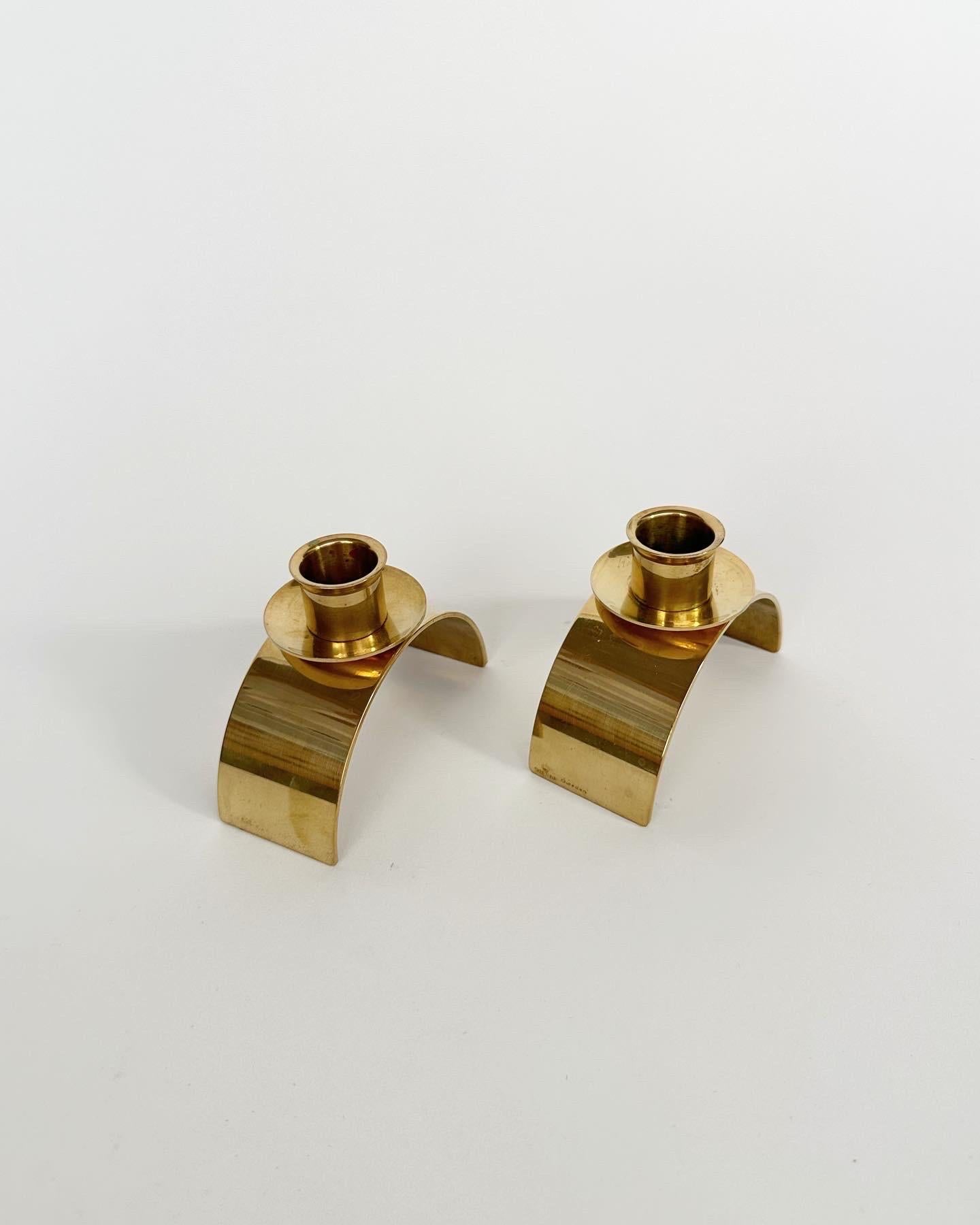 Pair of Gunnar Ander Candle Sticks Skultuna Brass Candle Holder Sweden 1995 In Good Condition In Basel, BS