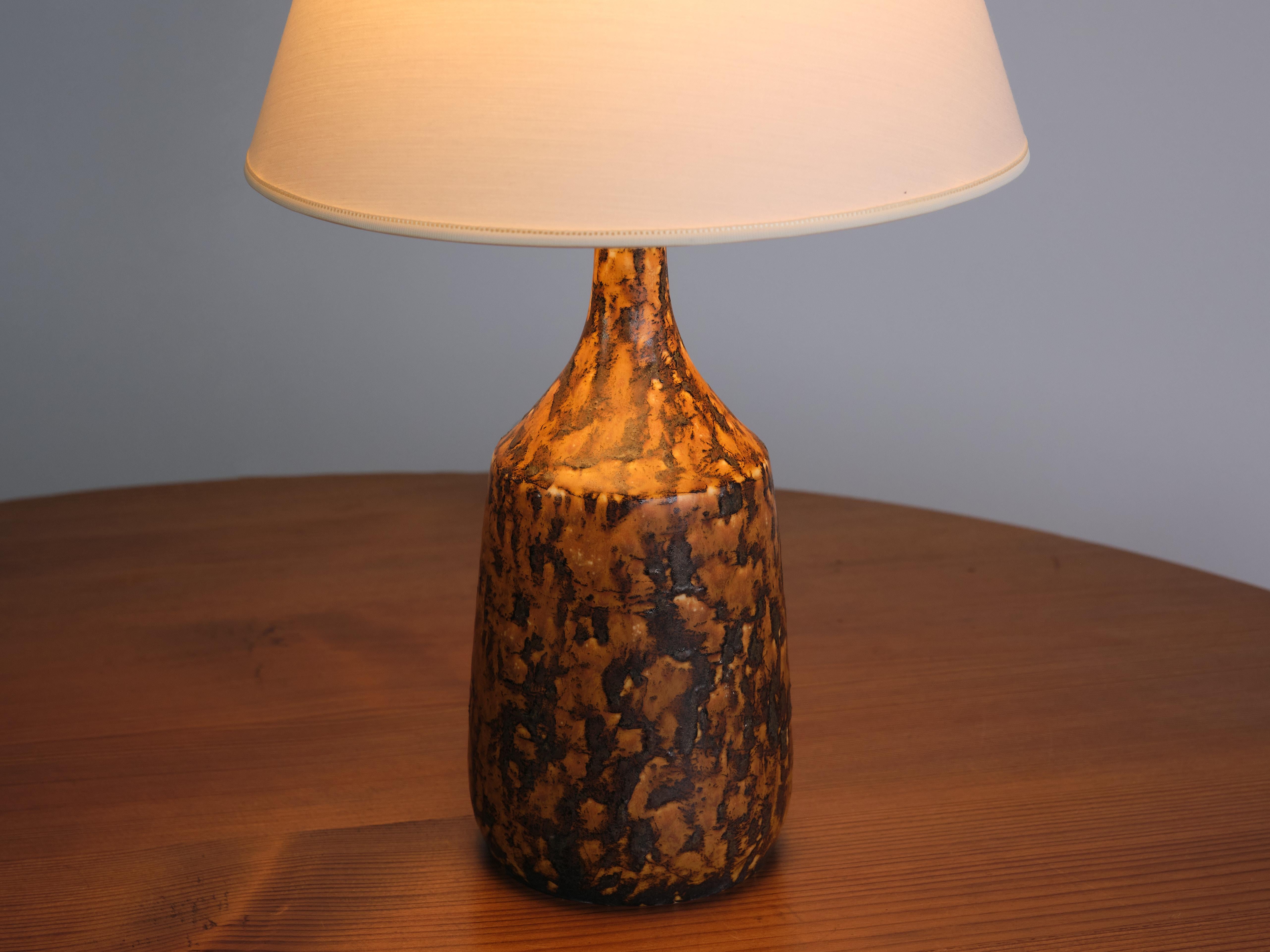 Fabric Pair of Gunnar Borg Glazed Stoneware Table Lamps, Höganäs, Sweden, 1960s For Sale