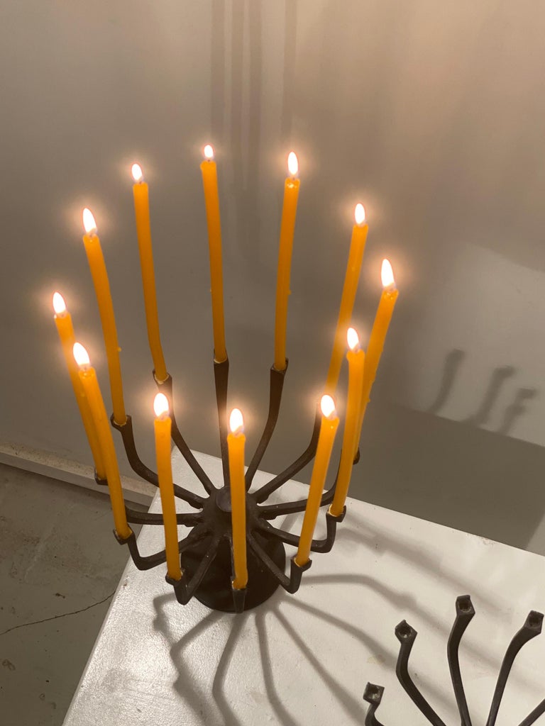 Iron Pair of Gunnar Cyren Aglow 12 Candle Holders for Dansk, 1960s For Sale