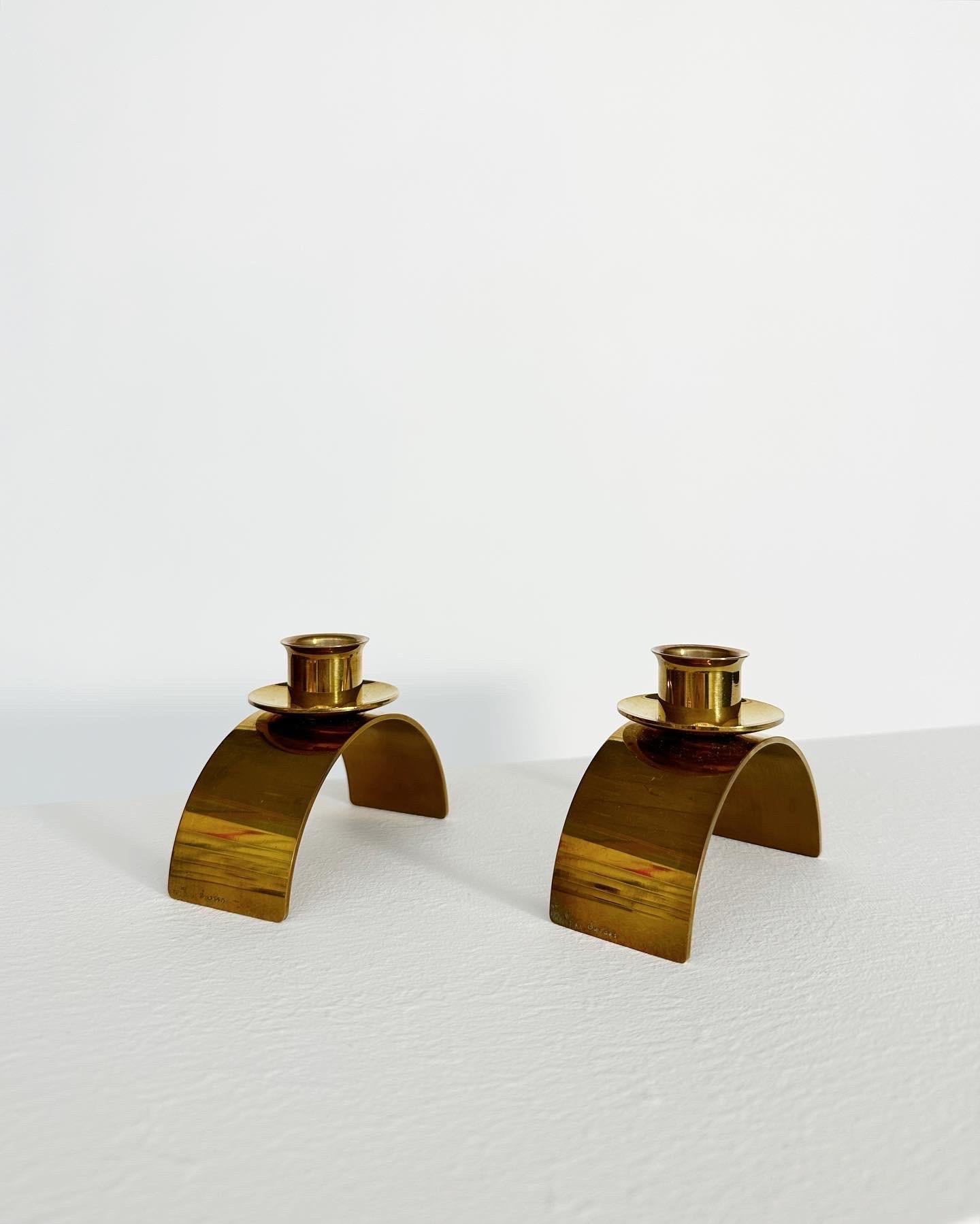 Mid-Century Modern Pair of Gunnar Nylund Candle Holders Skultuna Brass Sweden, 1994 For Sale