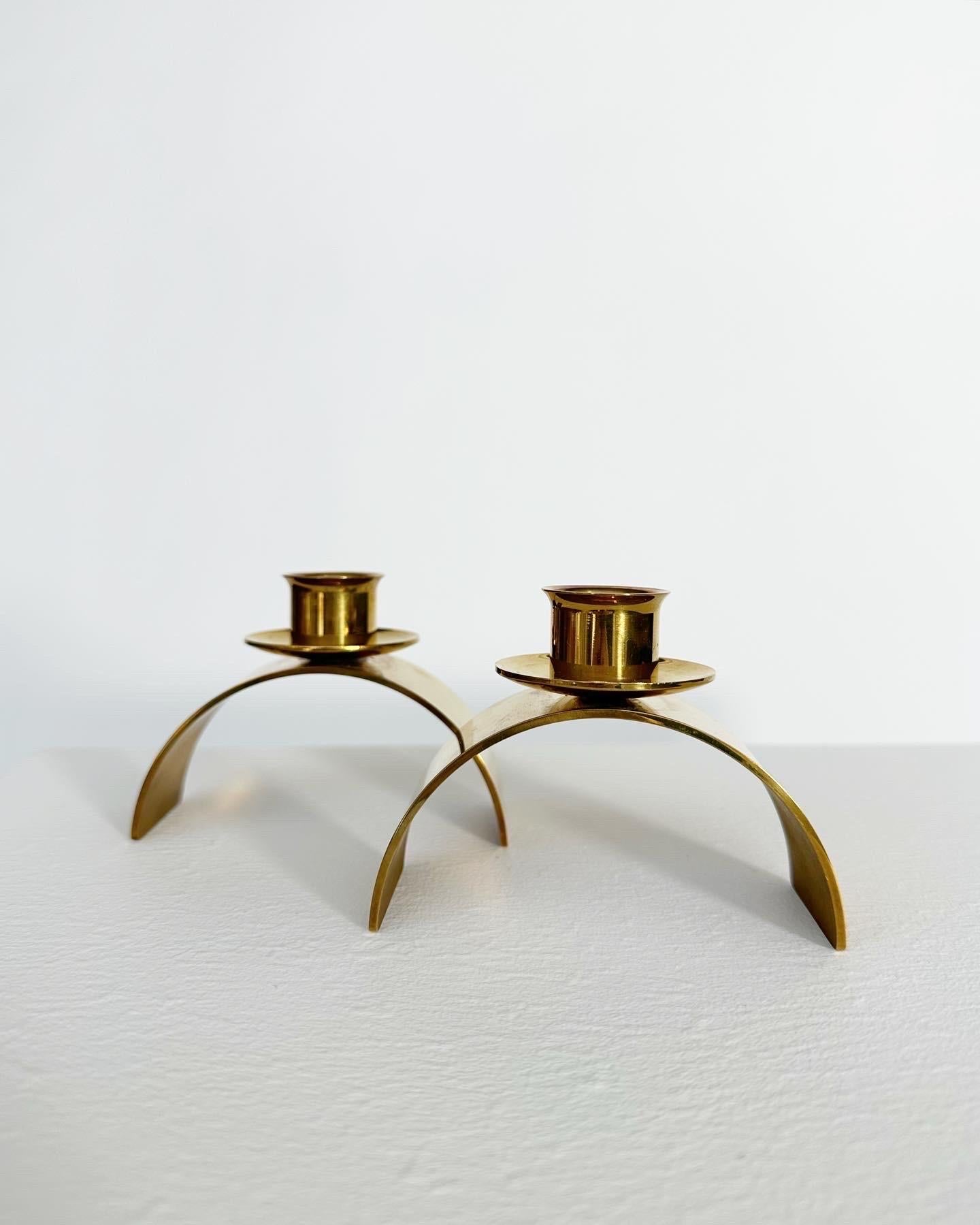 Swedish Pair of Gunnar Nylund Candle Holders Skultuna Brass Sweden, 1994 For Sale