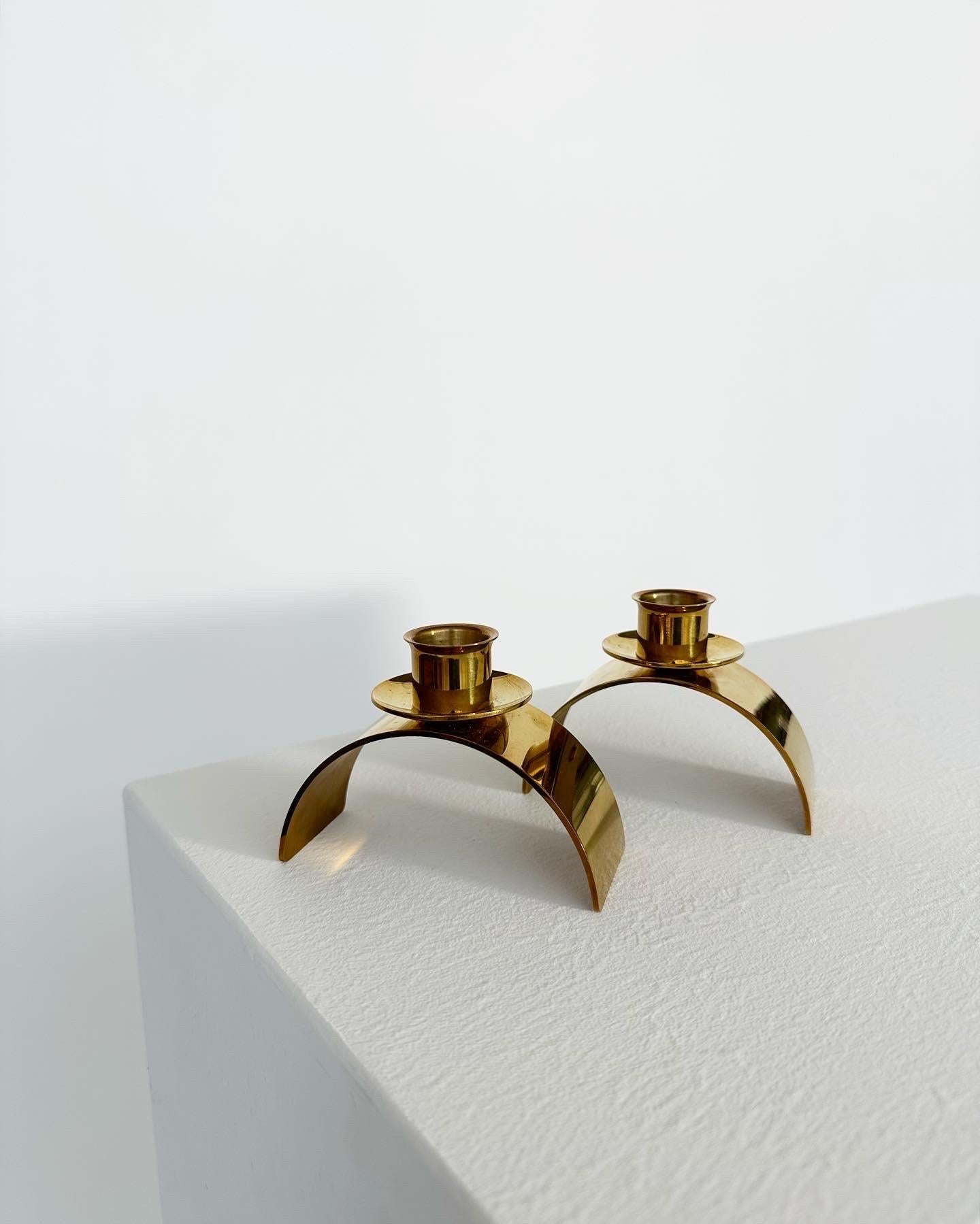 Hand-Crafted Pair of Gunnar Nylund Candle Holders Skultuna Brass Sweden, 1994 For Sale
