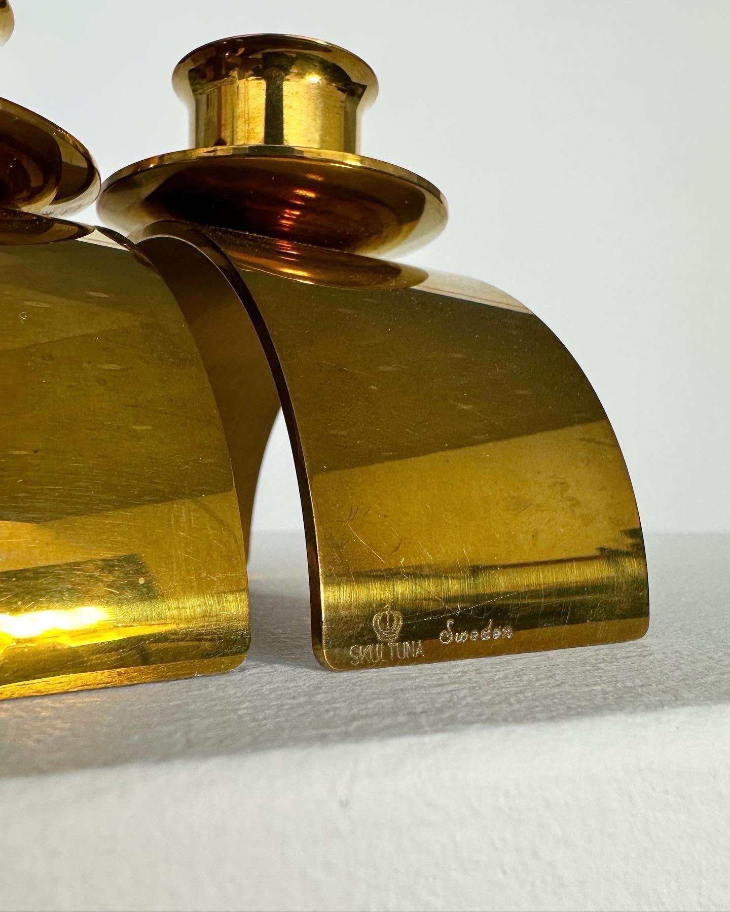 Pair of Gunnar Nylund Candle Holders Skultuna Brass Sweden, 1994 For Sale 1