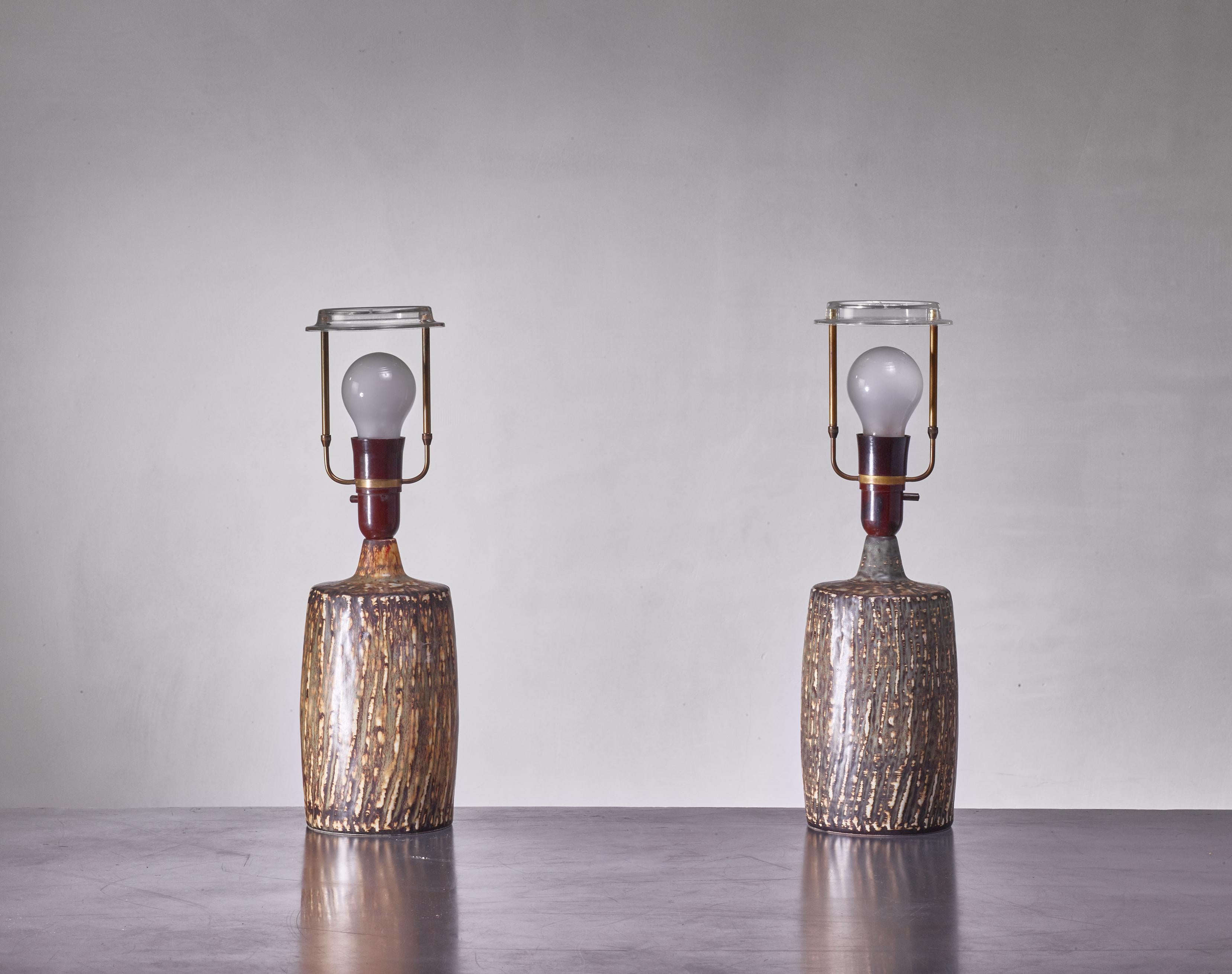 Scandinavian Modern Pair of Gunnar Nylund Ceramic Table Lamps, Sweden, 1950s