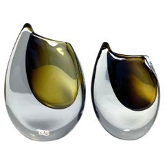 Pair of Gunnar Nylund Shark Tooth Vases Strömbergshyttan Sweden 1950s Crystal